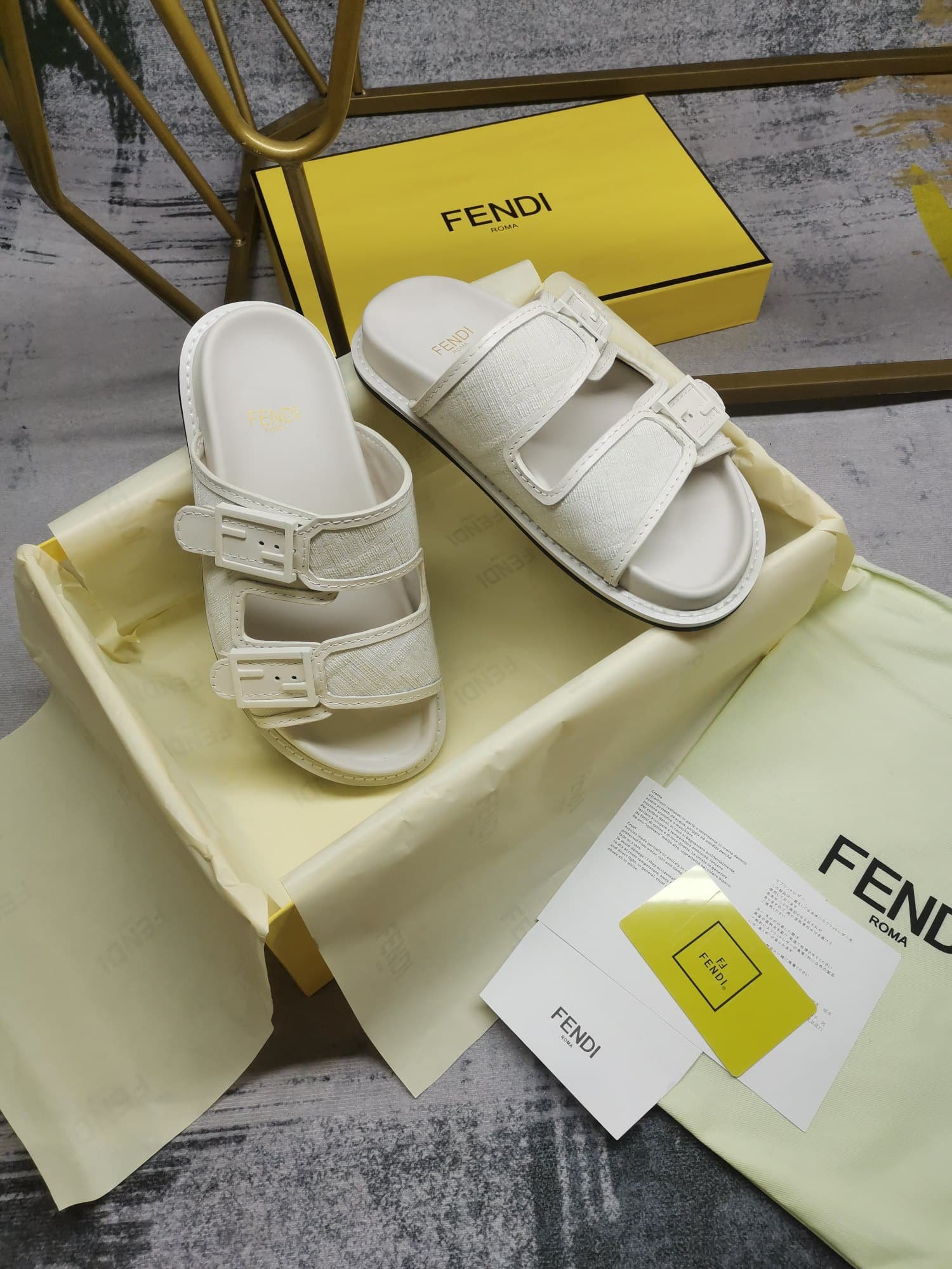 F**di Feel Slides Unisex Ff Motif Fabric White