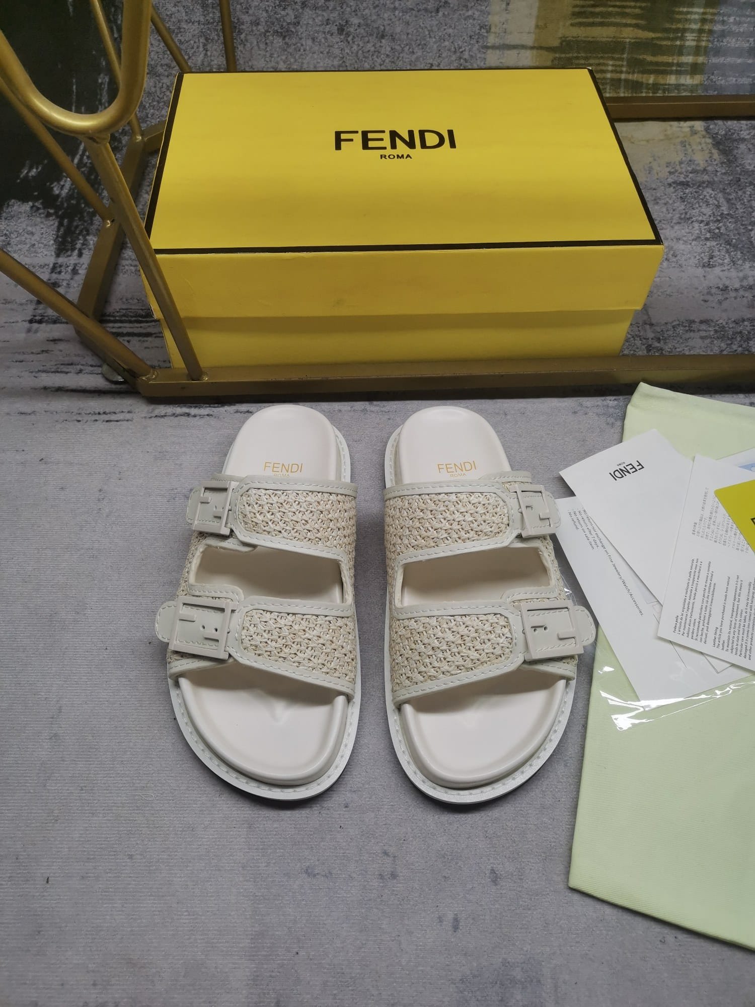 F**di Feel Leather Sandals White