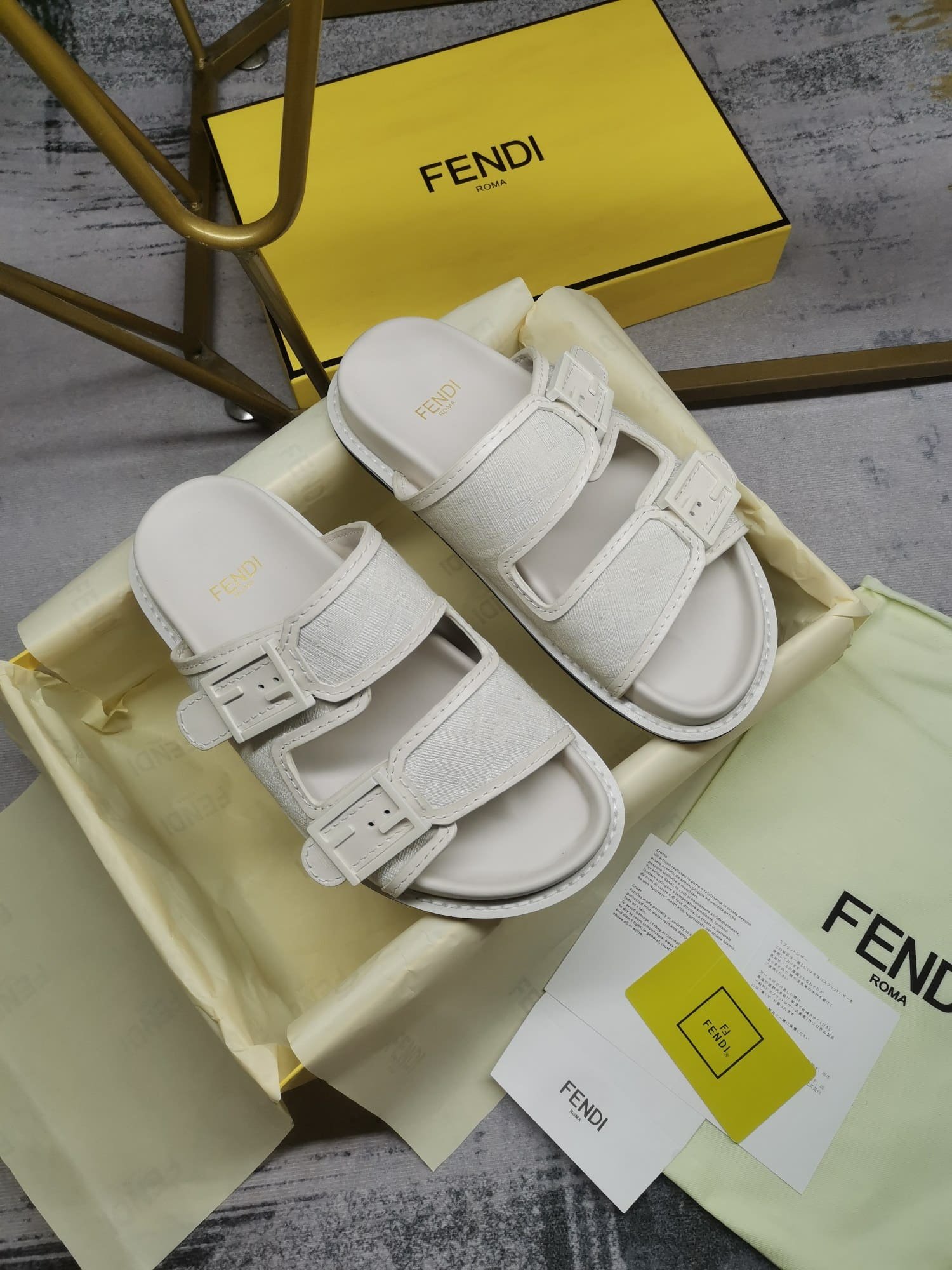 F**di Feel Slides Unisex Ff Motif Fabric White