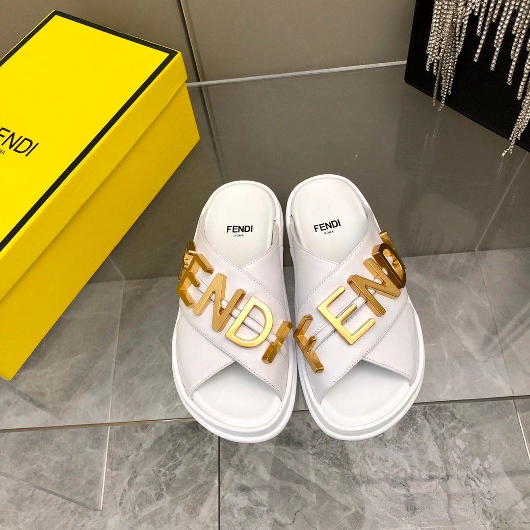 F**di F**digraphy Leather Slides White