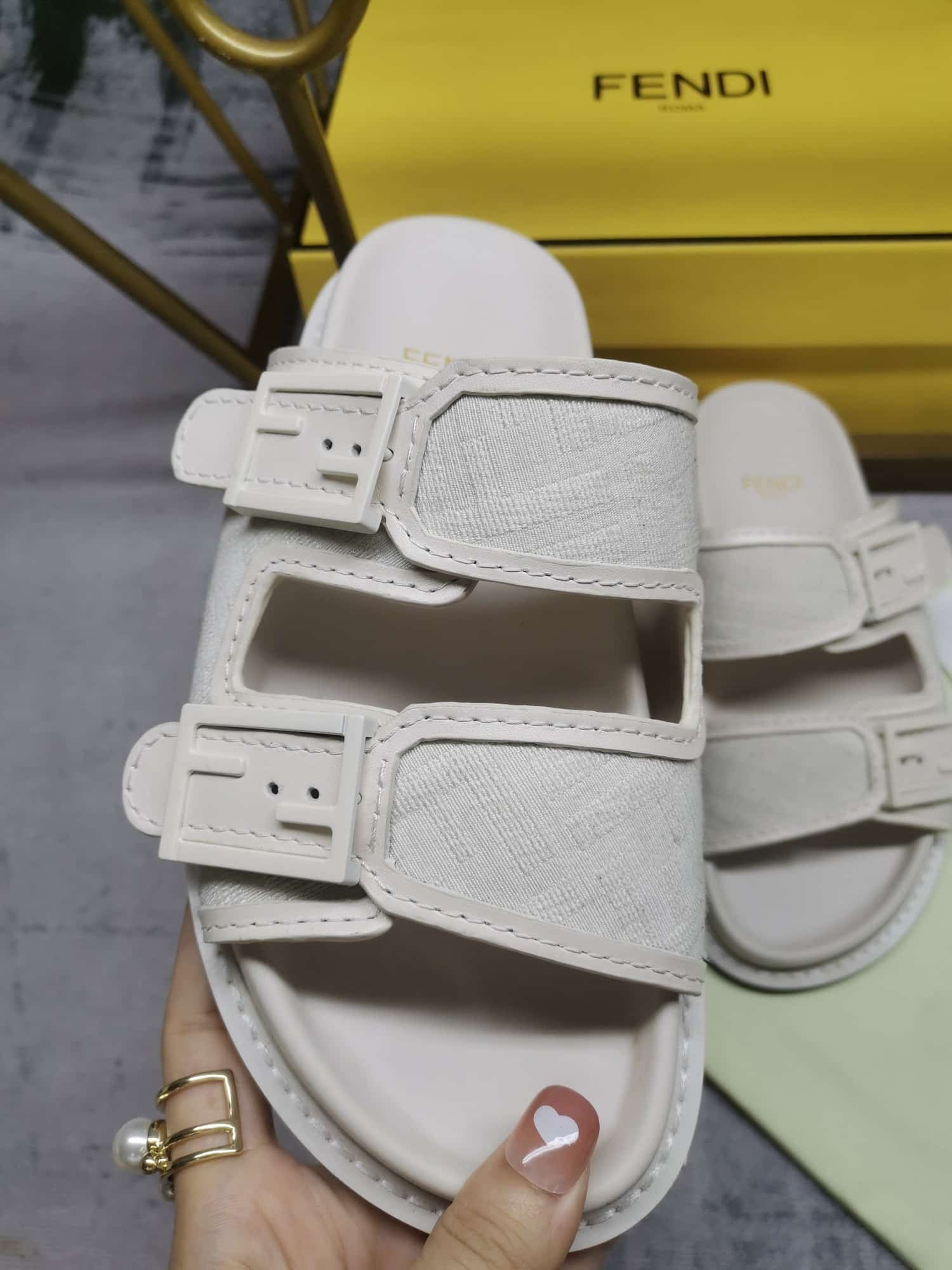 F**di Feel Slides Unisex Ff Motif Fabric White
