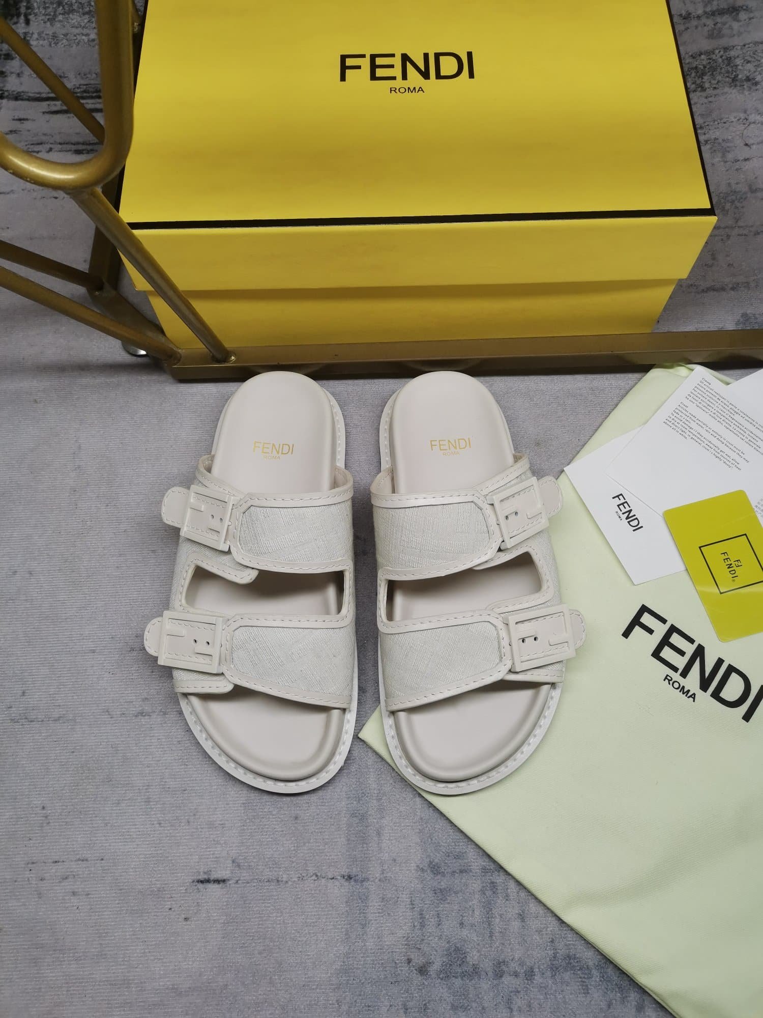 F**di Feel Slides Unisex Ff Motif Fabric White