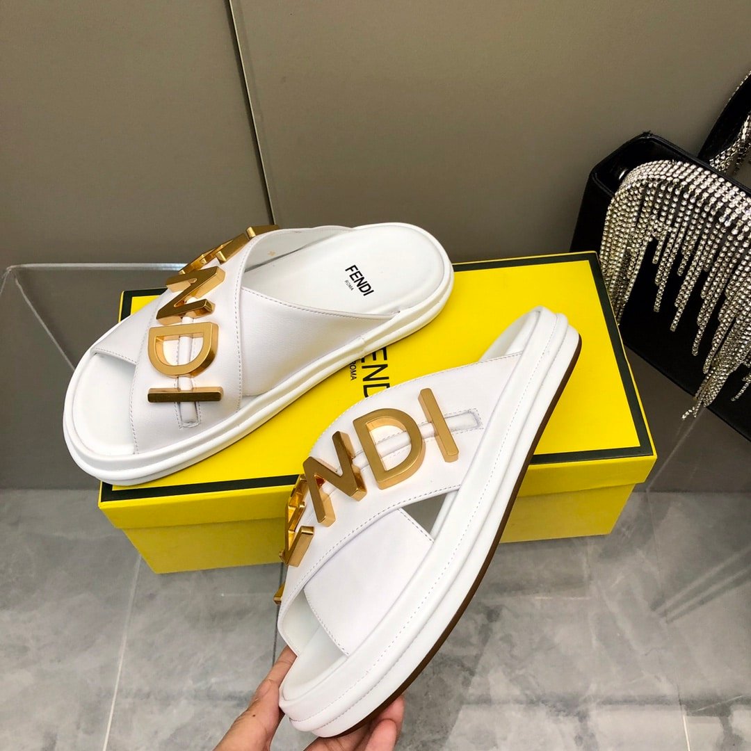 F**di F**digraphy Leather Slides White