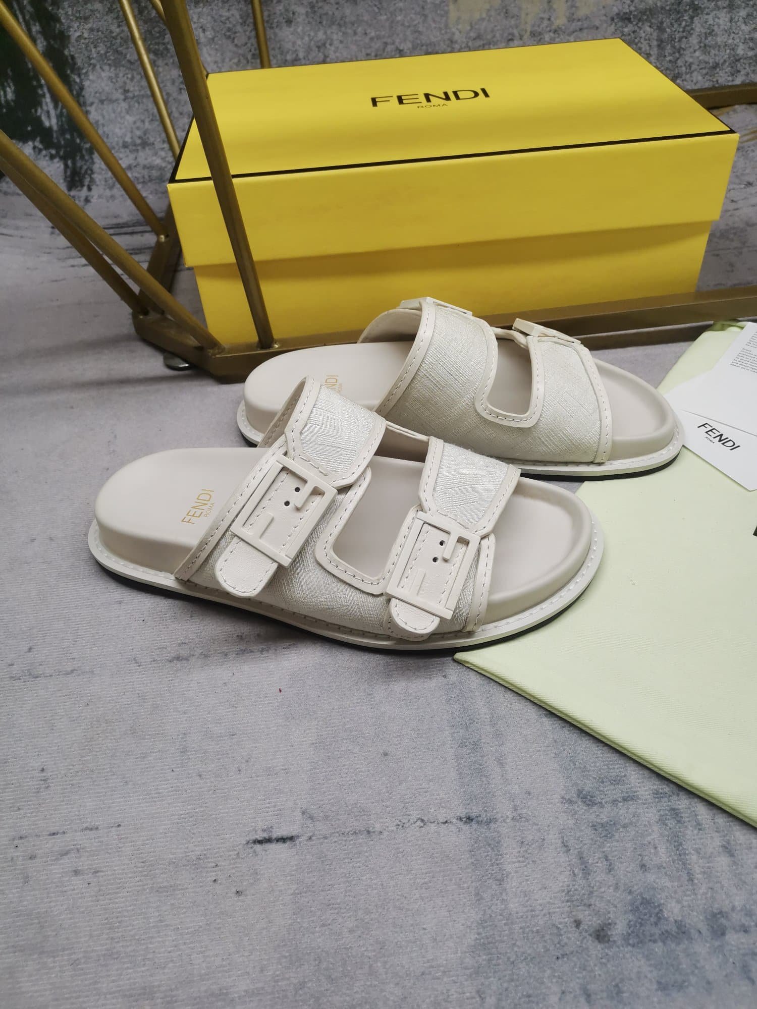 F**di Feel Slides Unisex Ff Motif Fabric White