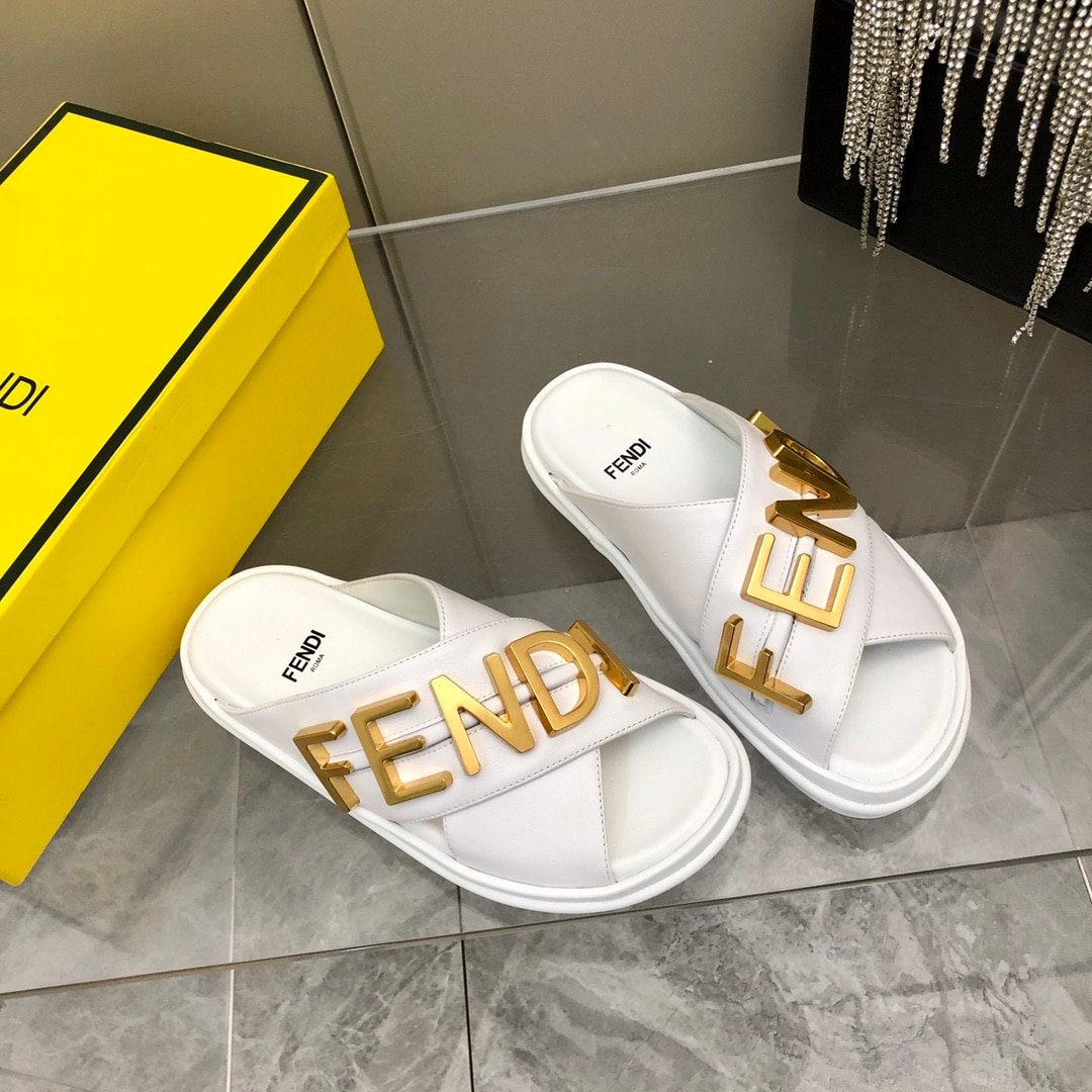F**di F**digraphy Leather Slides White