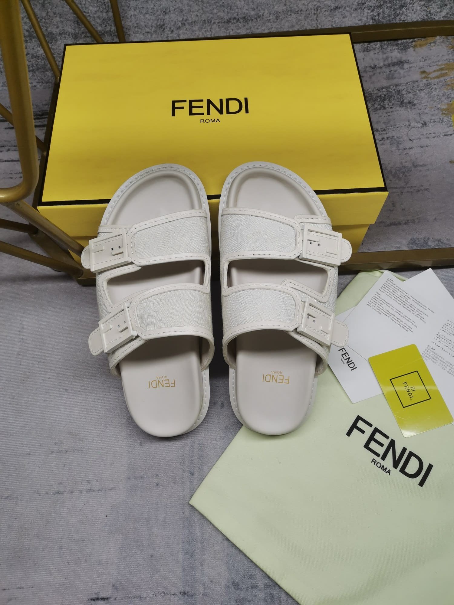 F**di Feel Slides Unisex Ff Motif Fabric White
