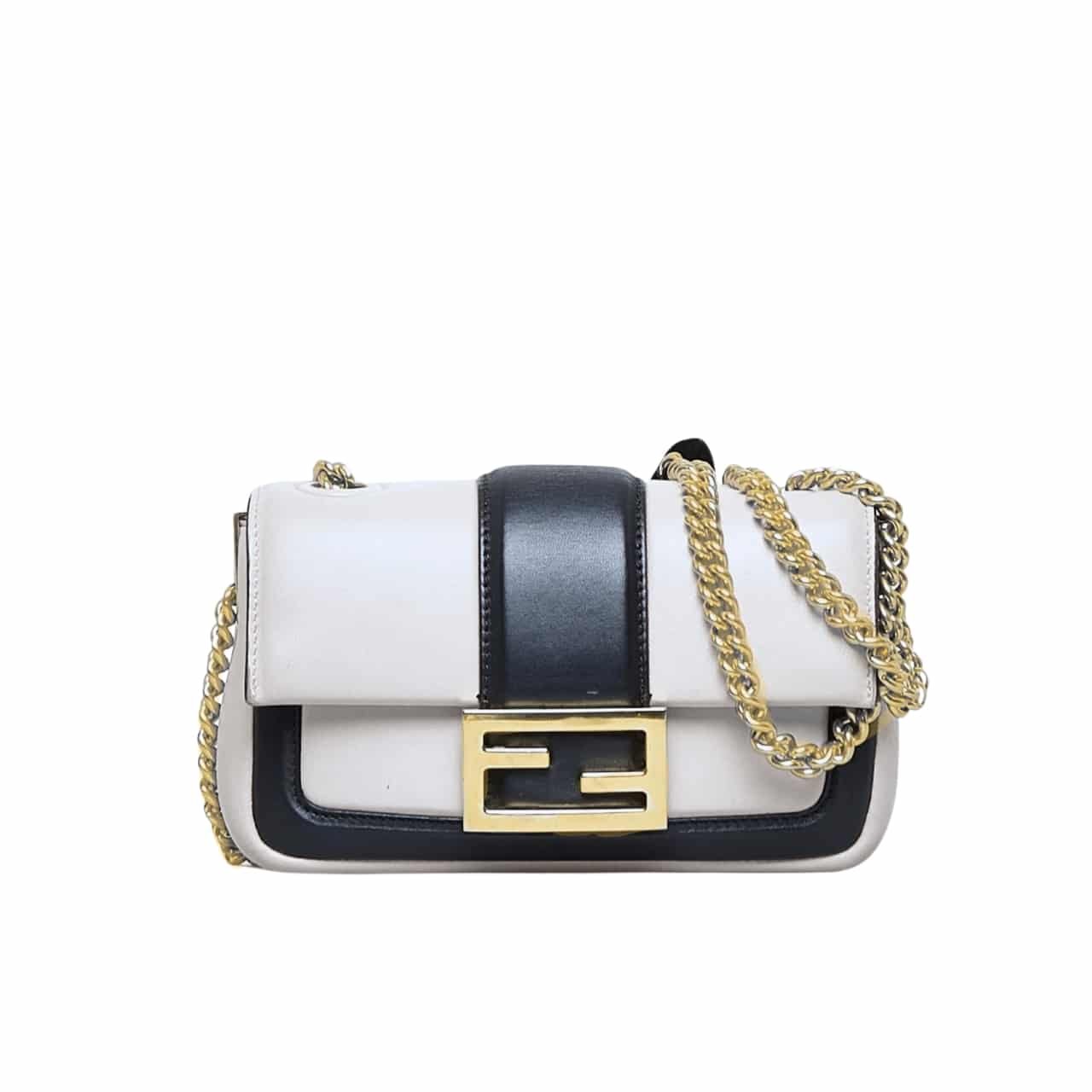 F**di Women Mini Baguette Chain Shoulder Bag White 19Cm