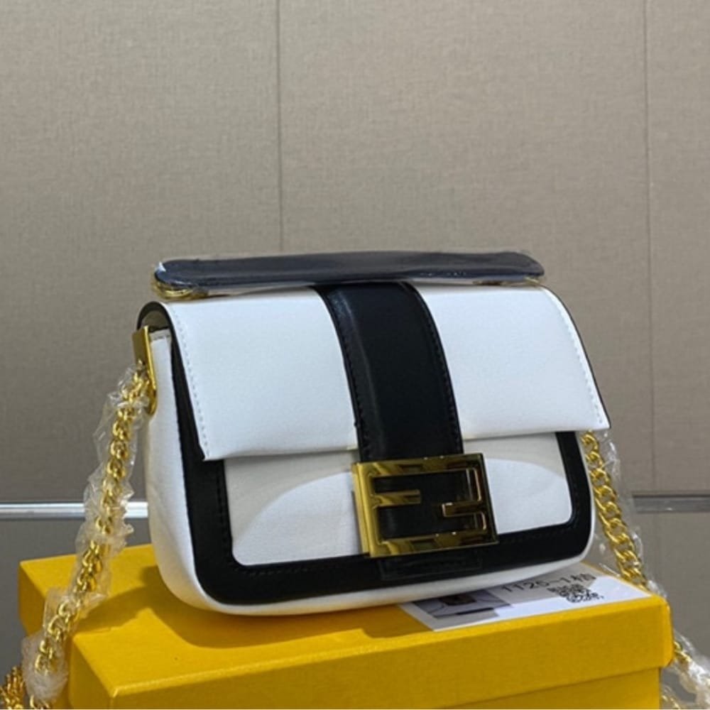 F**di Women Mini Baguette Chain Shoulder Bag White 19Cm