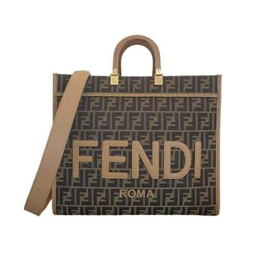 F**di Sunshine Large Light Brown Ff Jacquard Fabric Shopper 35Cm