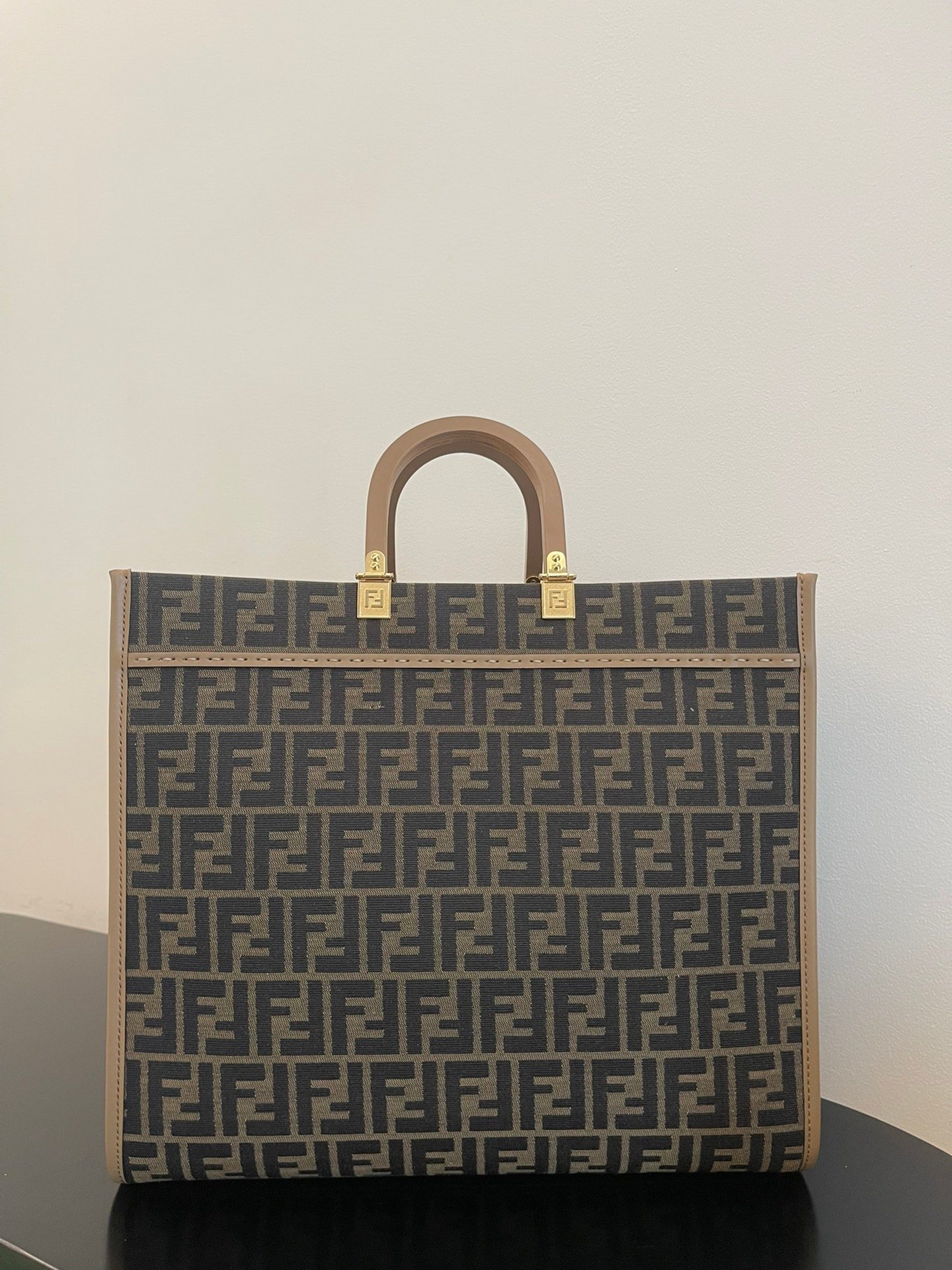 F**di Sunshine Large Light Brown Ff Jacquard Fabric Shopper 35Cm