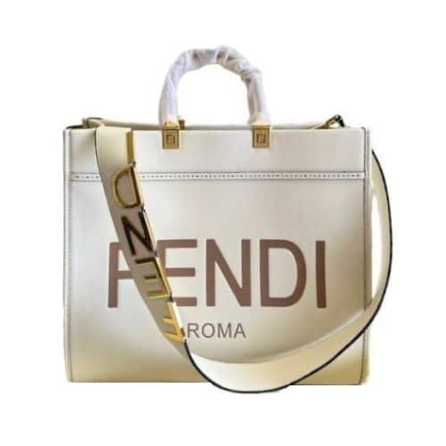 F**di Sunshine Medium White Leather Shopper 41Cm