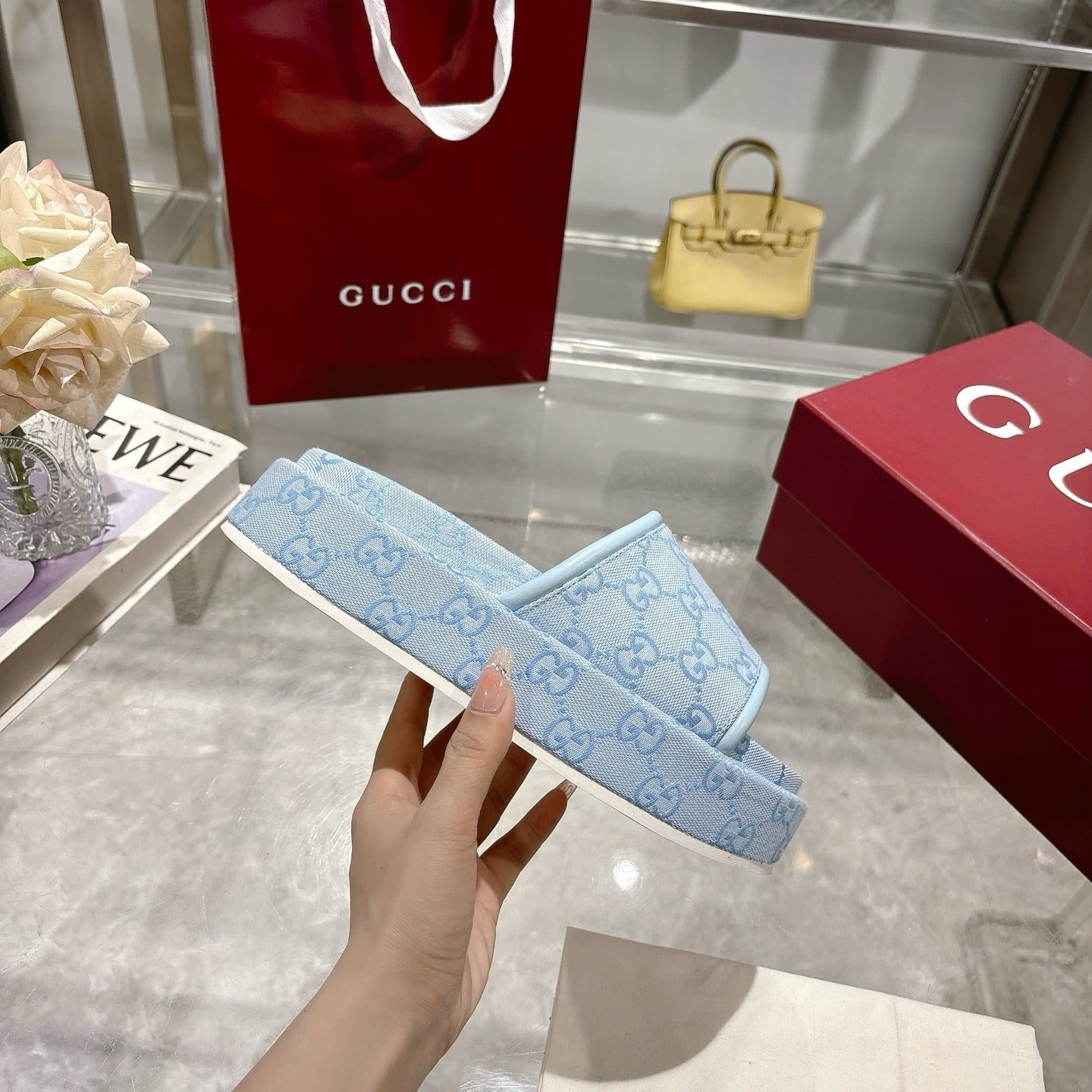Gvc*1 Women’s Gg Platform Sandal Light Blue ‎816797 Fad9D 4952