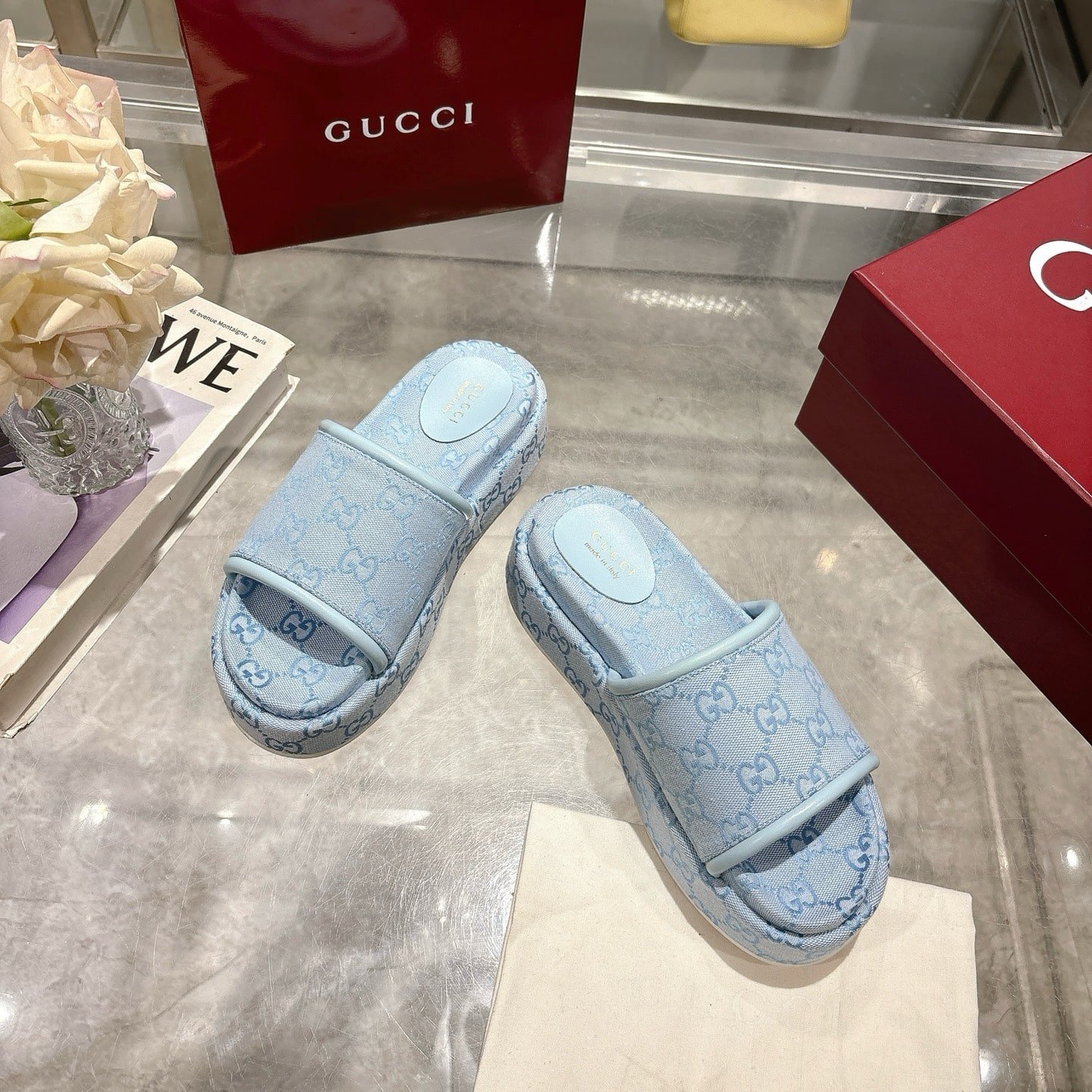 Gvc*1 Women’s Gg Platform Sandal Light Blue ‎816797 Fad9D 4952