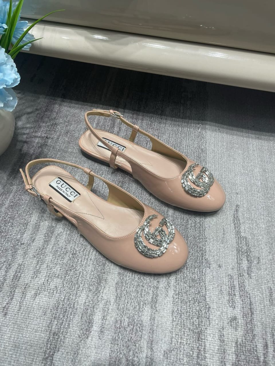 Gvc*1 Logo Embellished Slingback Flats Light Pink