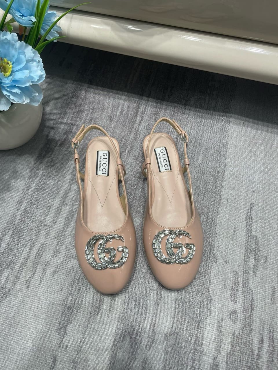 Gvc*1 Logo Embellished Slingback Flats Light Pink