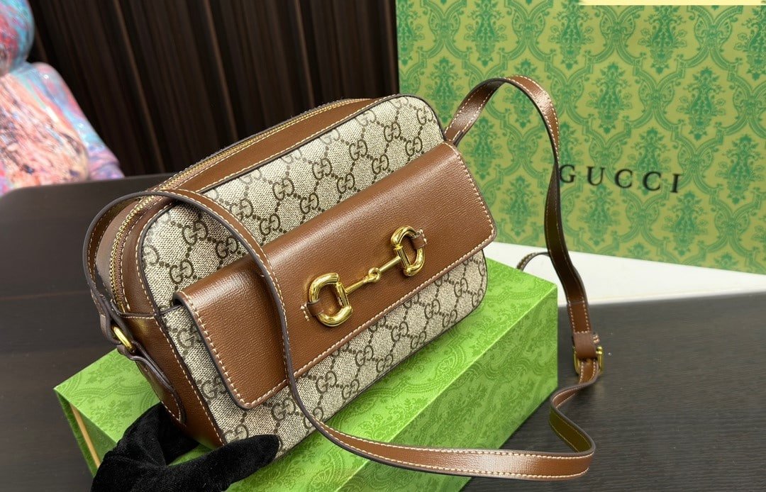 Gvc*1 Horsebit 1955 Small Shoulder Beige Ebony Gg Svp*me Canvas 22Cm