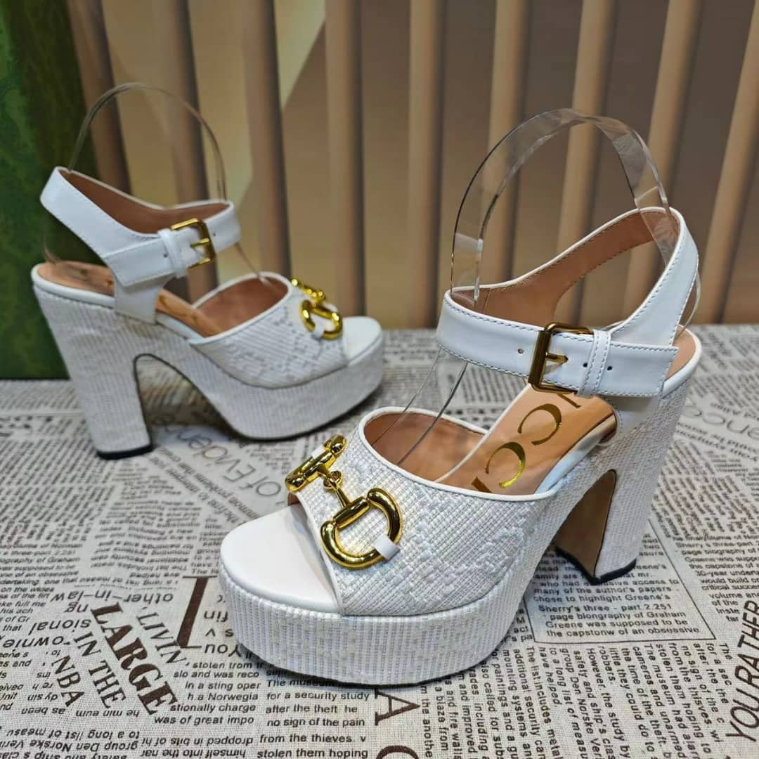 Gvc*1 Horsebit Platform Sandal Gg Embellished ‎White