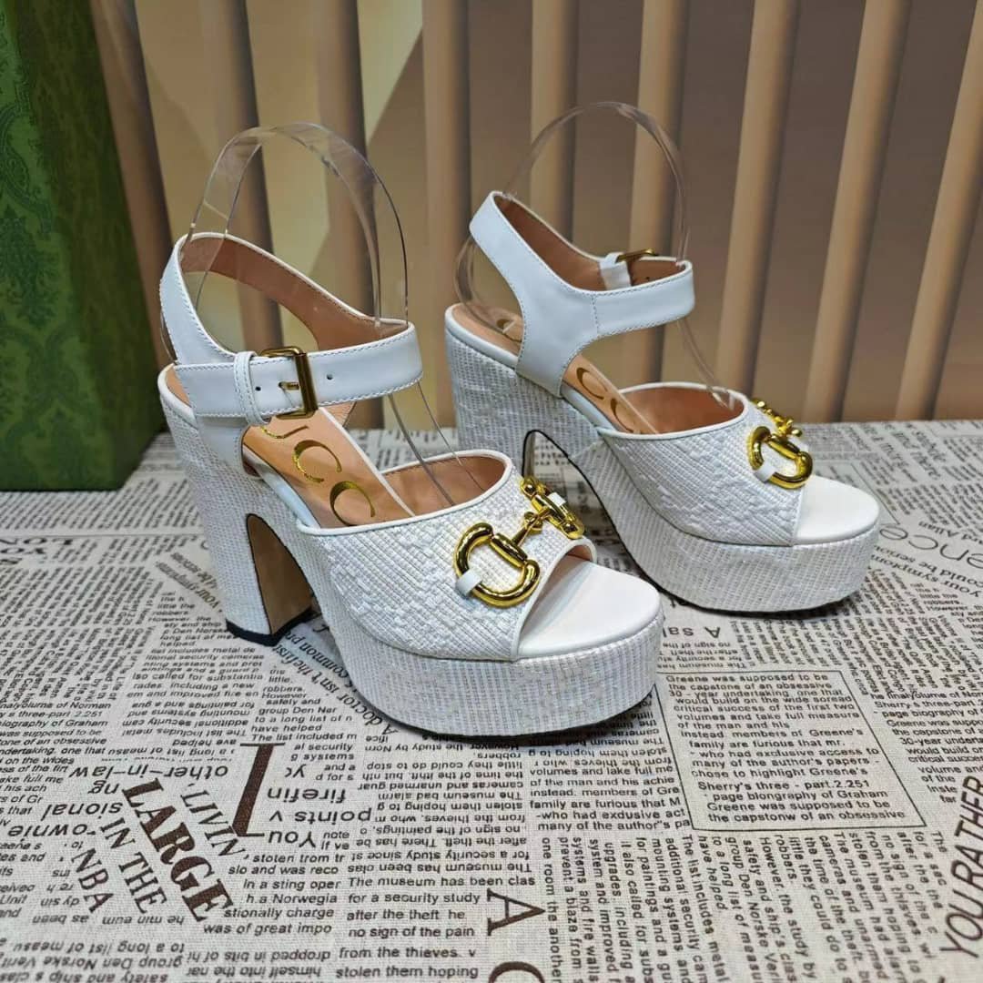 Gvc*1 Horsebit Platform Sandal Gg Embellished ‎White