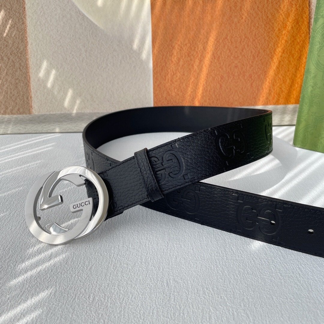 Gvc*1 Men’S Reversible Gg Belt Silver Hardware Black 40Mm