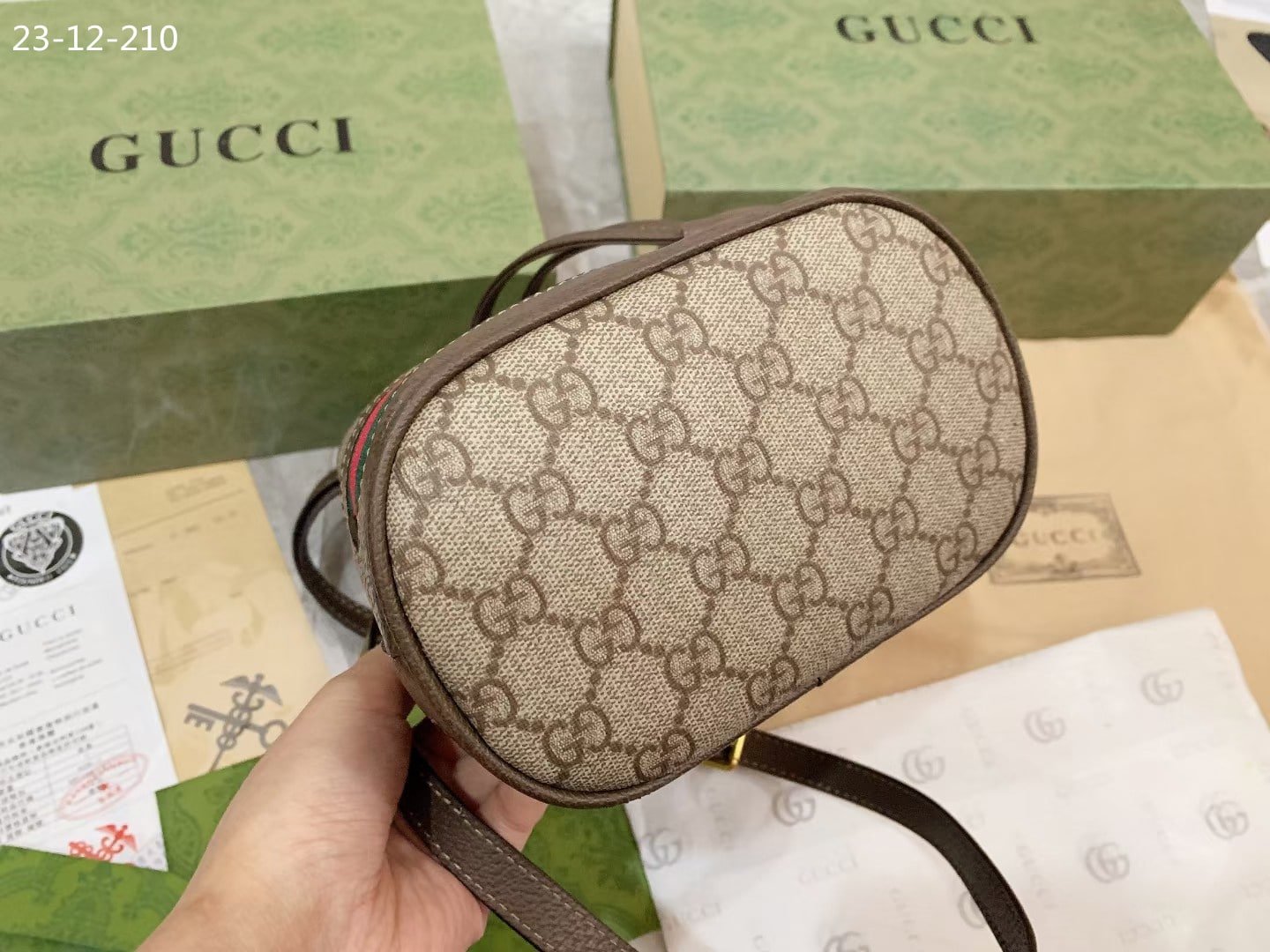 Gvc*1 Ophidia Small Gg Bucket Bag Brown 17Cm ‎550621 96I3B 8745