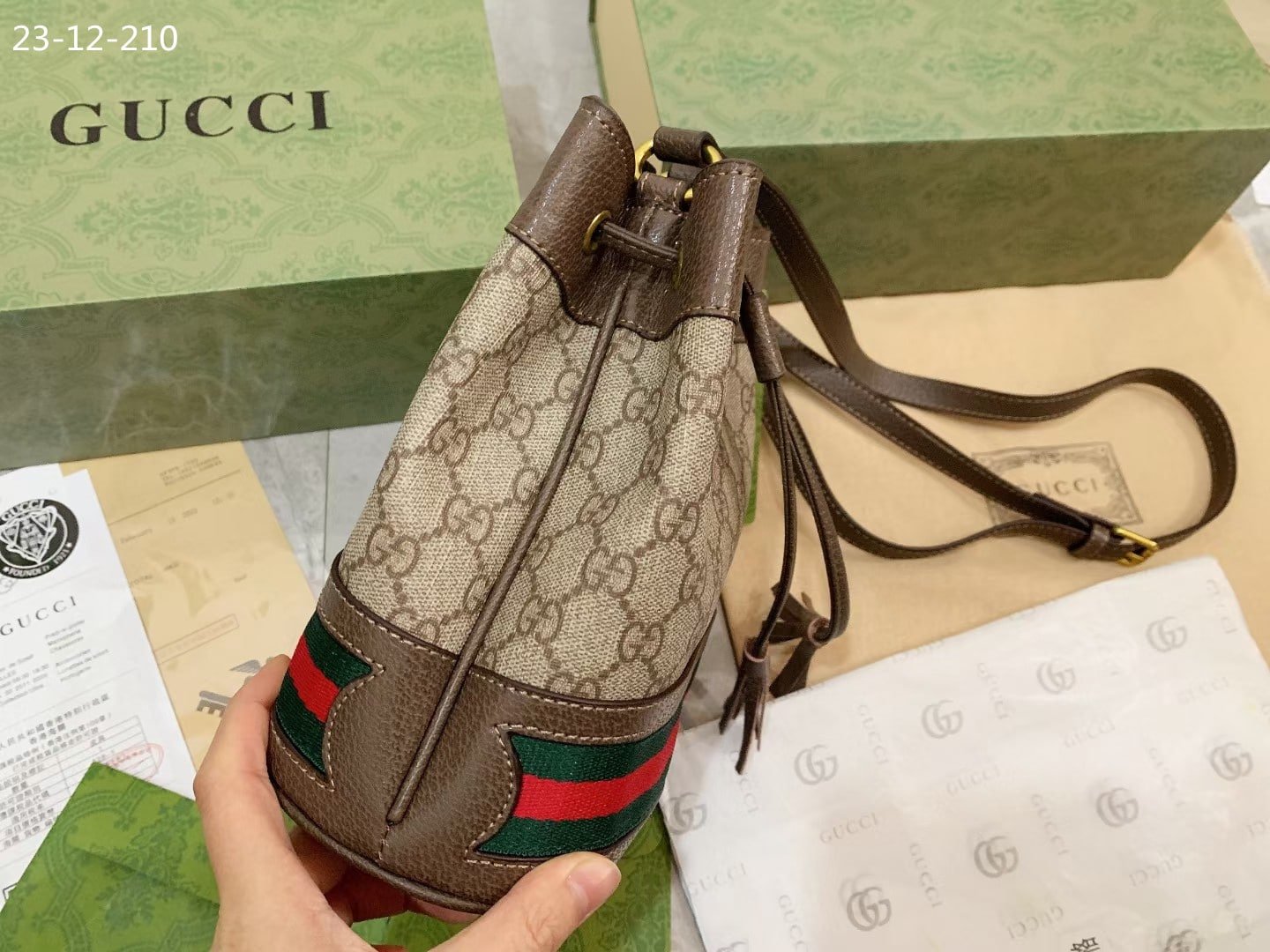 Gvc*1 Ophidia Small Gg Bucket Bag Brown 17Cm ‎550621 96I3B 8745