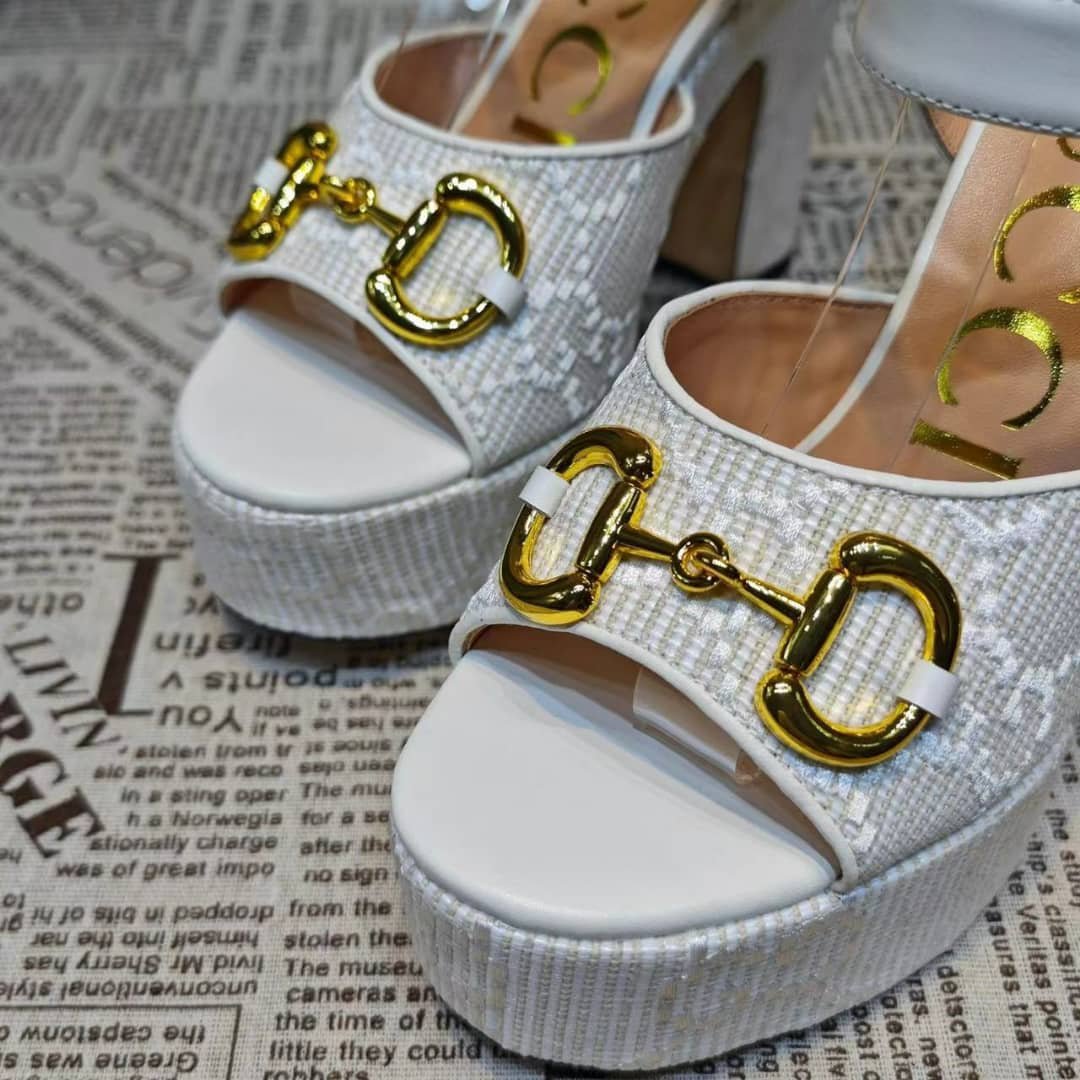 Gvc*1 Horsebit Platform Sandal Gg Embellished ‎White