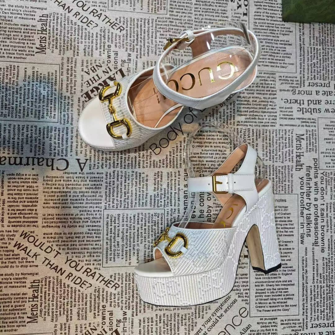 Gvc*1 Horsebit Platform Sandal Gg Embellished ‎White