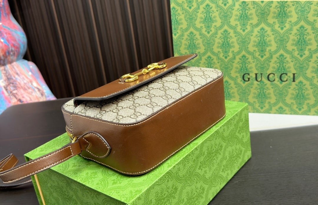 Gvc*1 Horsebit 1955 Small Shoulder Beige Ebony Gg Svp*me Canvas 22Cm