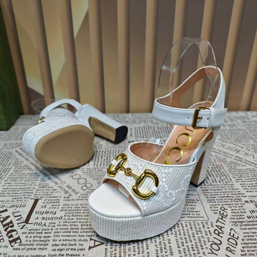 Gvc*1 Horsebit Platform Sandal Gg Embellished ‎White