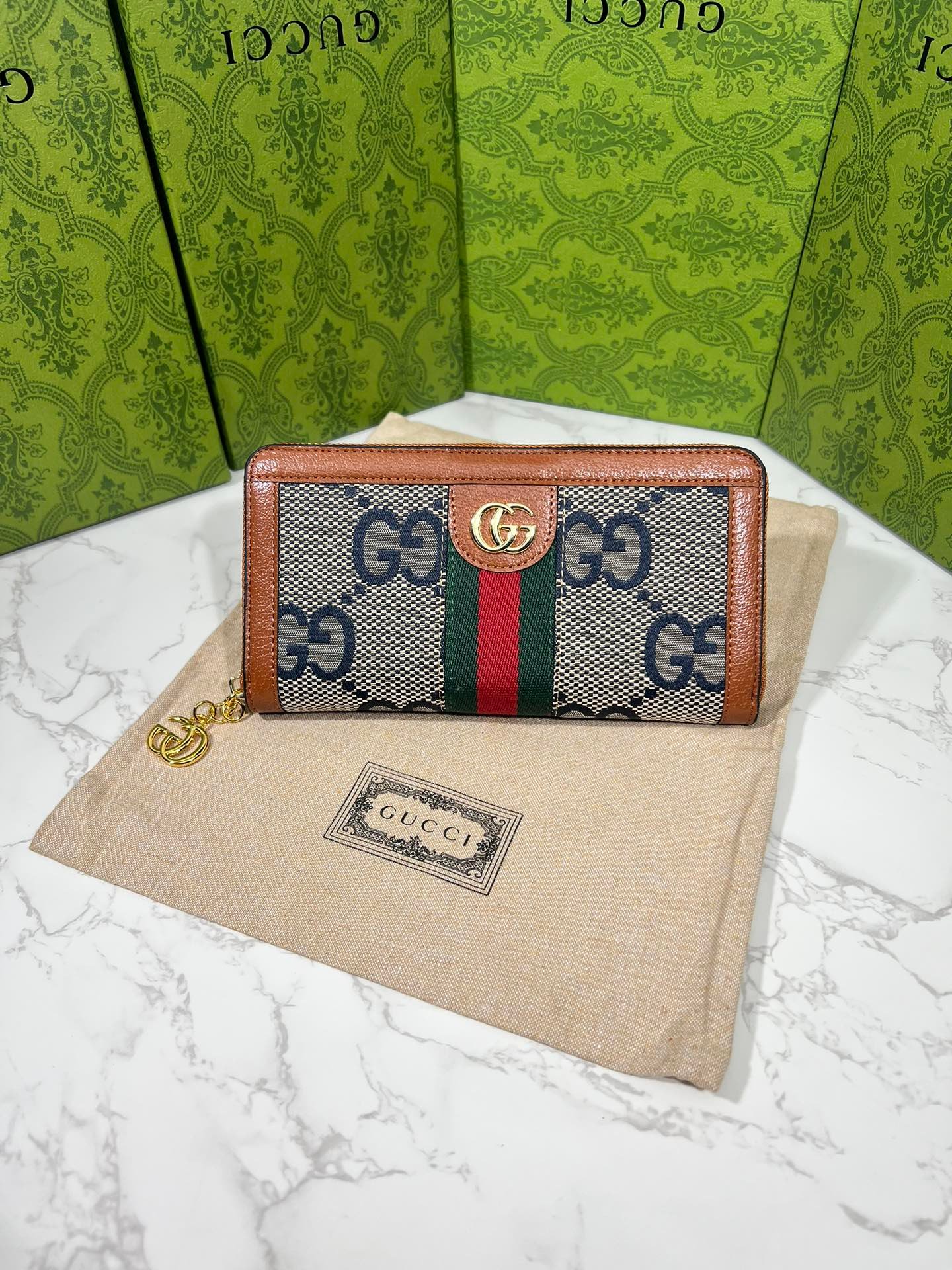 Gvc*1 Ophidia Long Wallet Brown And Navy Blue 19.5Cm