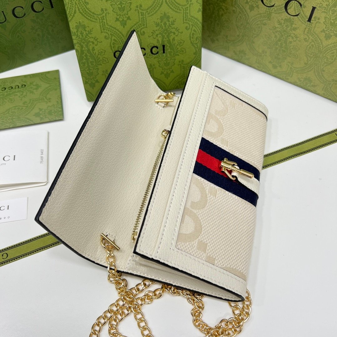 Gvc*1 Jackie 1961 Chain Wallet Beige And Ebony Gg 19Cm 652681 Huhhg 8565