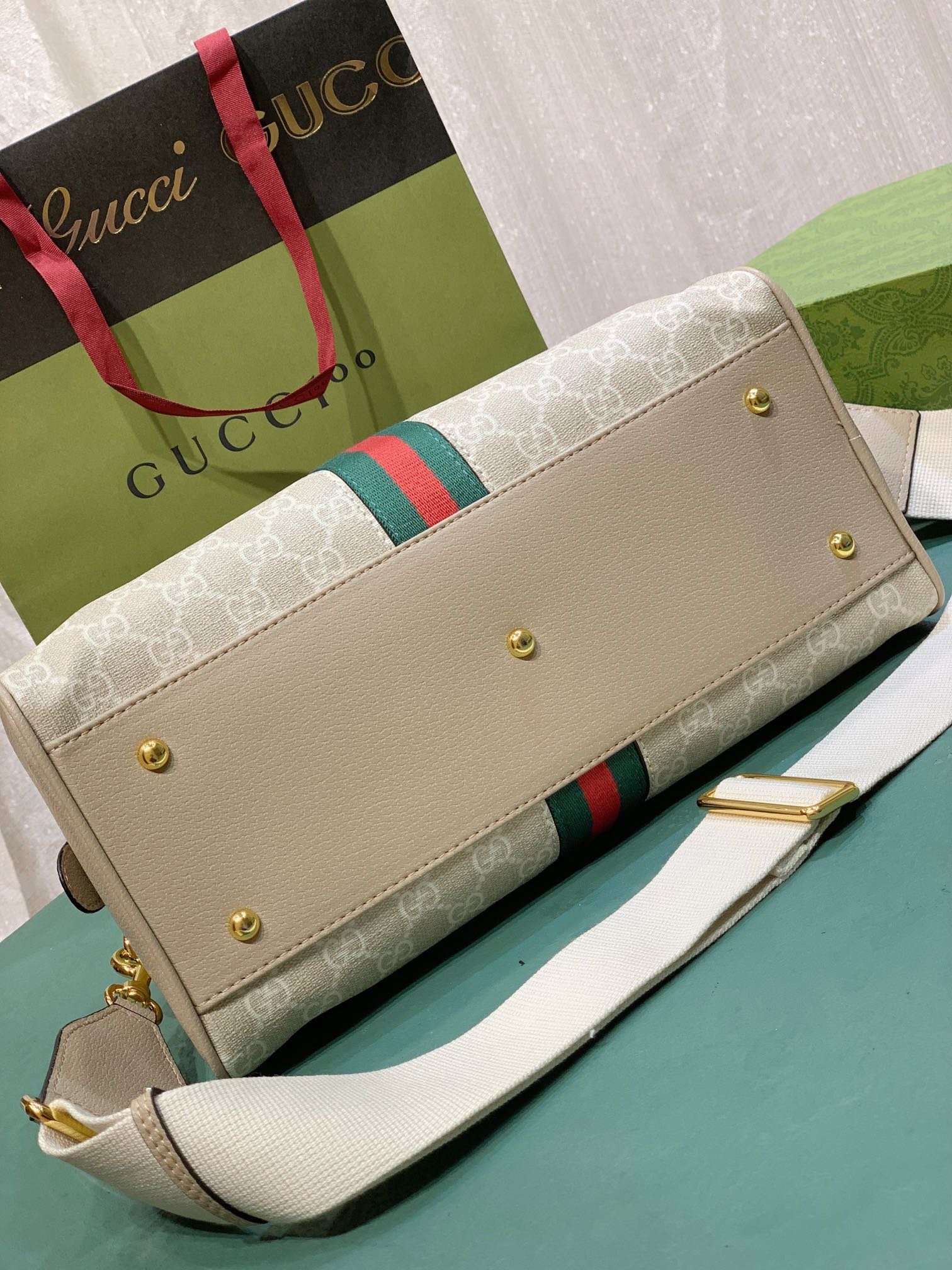 Gvc*1 Women’S Metallic Ophidia Gg Top Handle Bag Beige And White 32Cm 724606 Fabex 9642