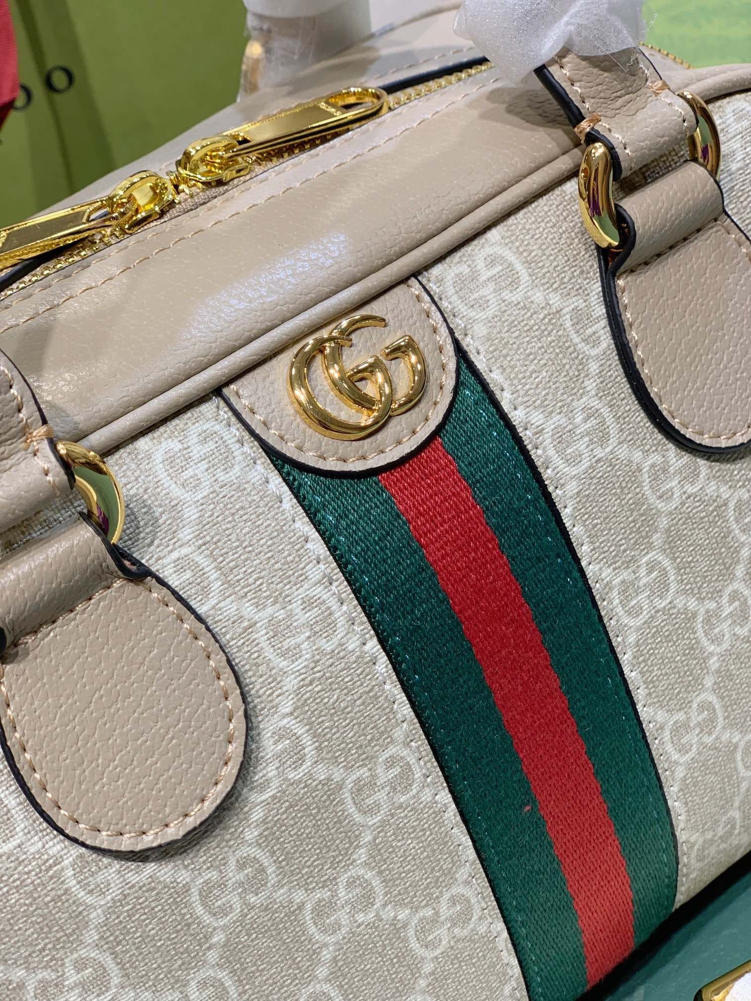 Gvc*1 Women’S Metallic Ophidia Gg Top Handle Bag Beige And White 32Cm 724606 Fabex 9642