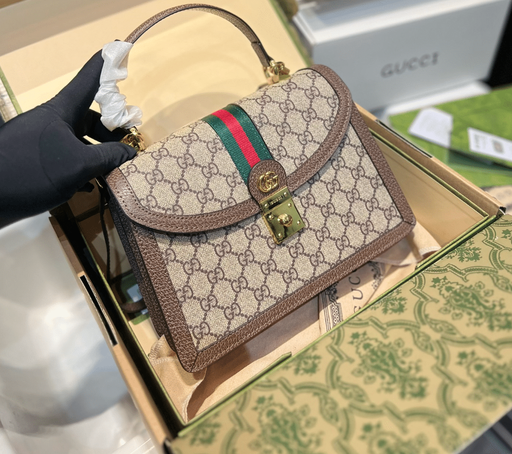 Gvc*1 Ophidia Medium Top Handle Bag Gg Svp*me Beige And Ebony 25Cm 651055 96Iwx 8745