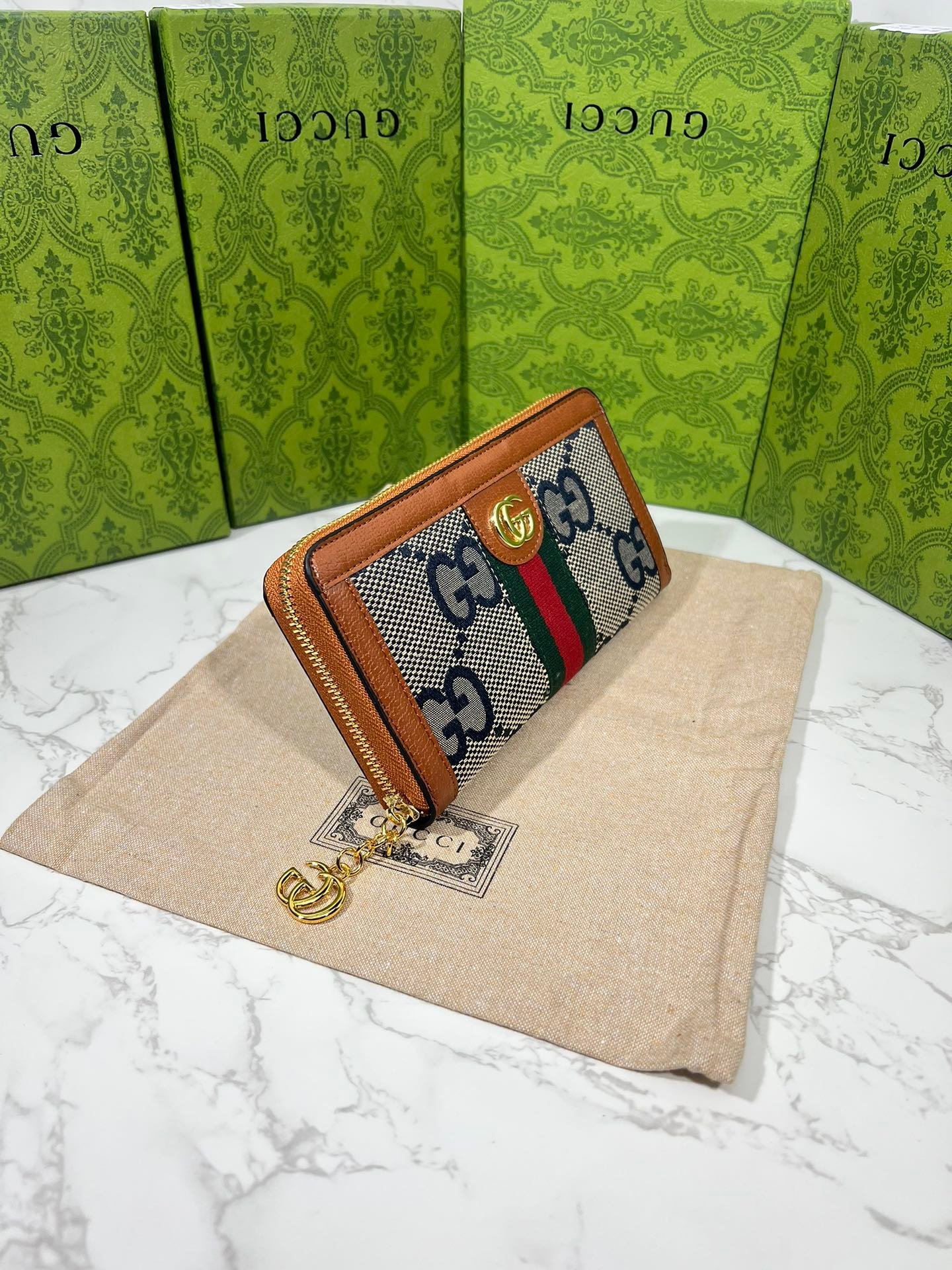 Gvc*1 Ophidia Long Wallet Brown And Navy Blue 19.5Cm