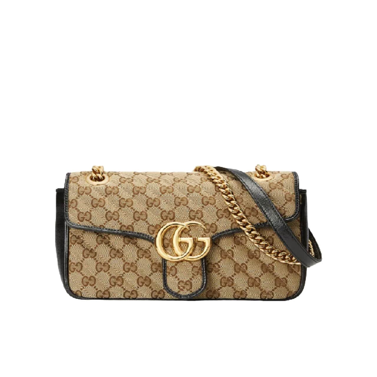 Gvc*1 Gg Marmont Shoulder Bag Beige Black 26Cm 443497 Hvkeg 9772