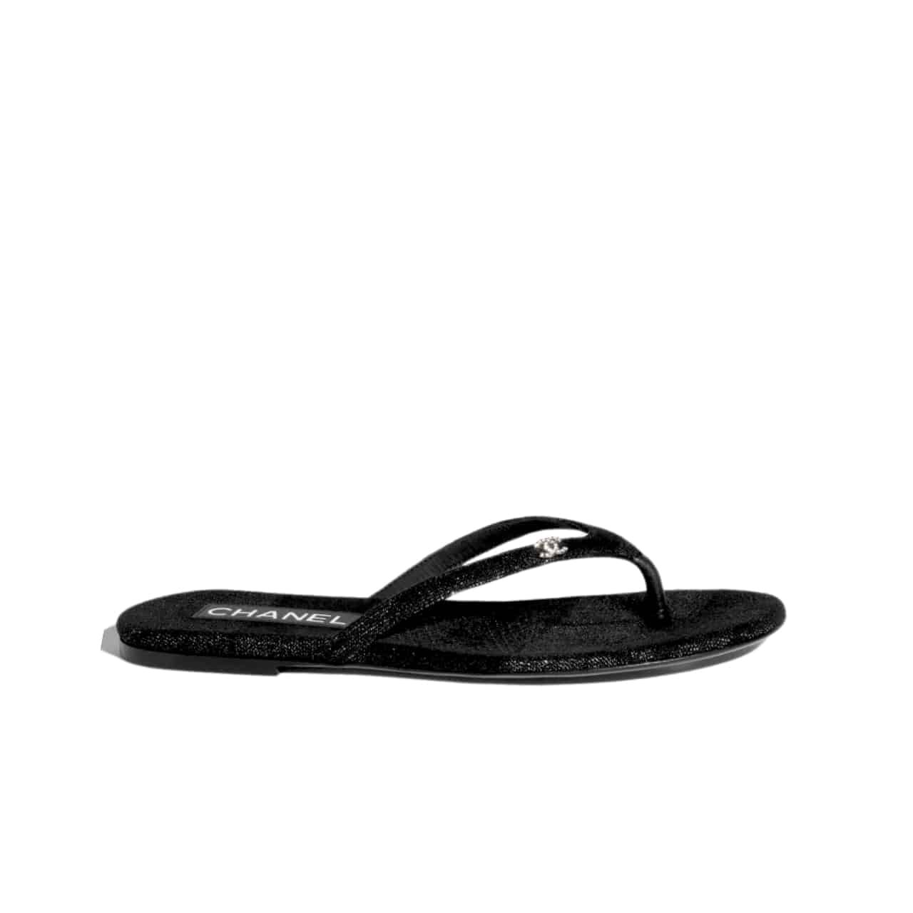 Ch**el Thongs Purl Fabric With Silver Cc Logo In Black