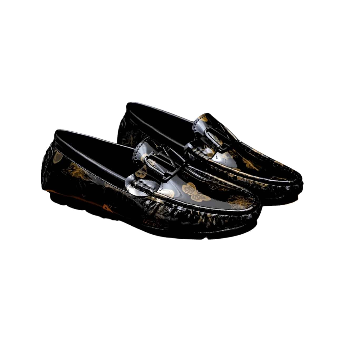L0vis Vvtt0n Loafer Polish Leather With Butterfly Pattern In Black