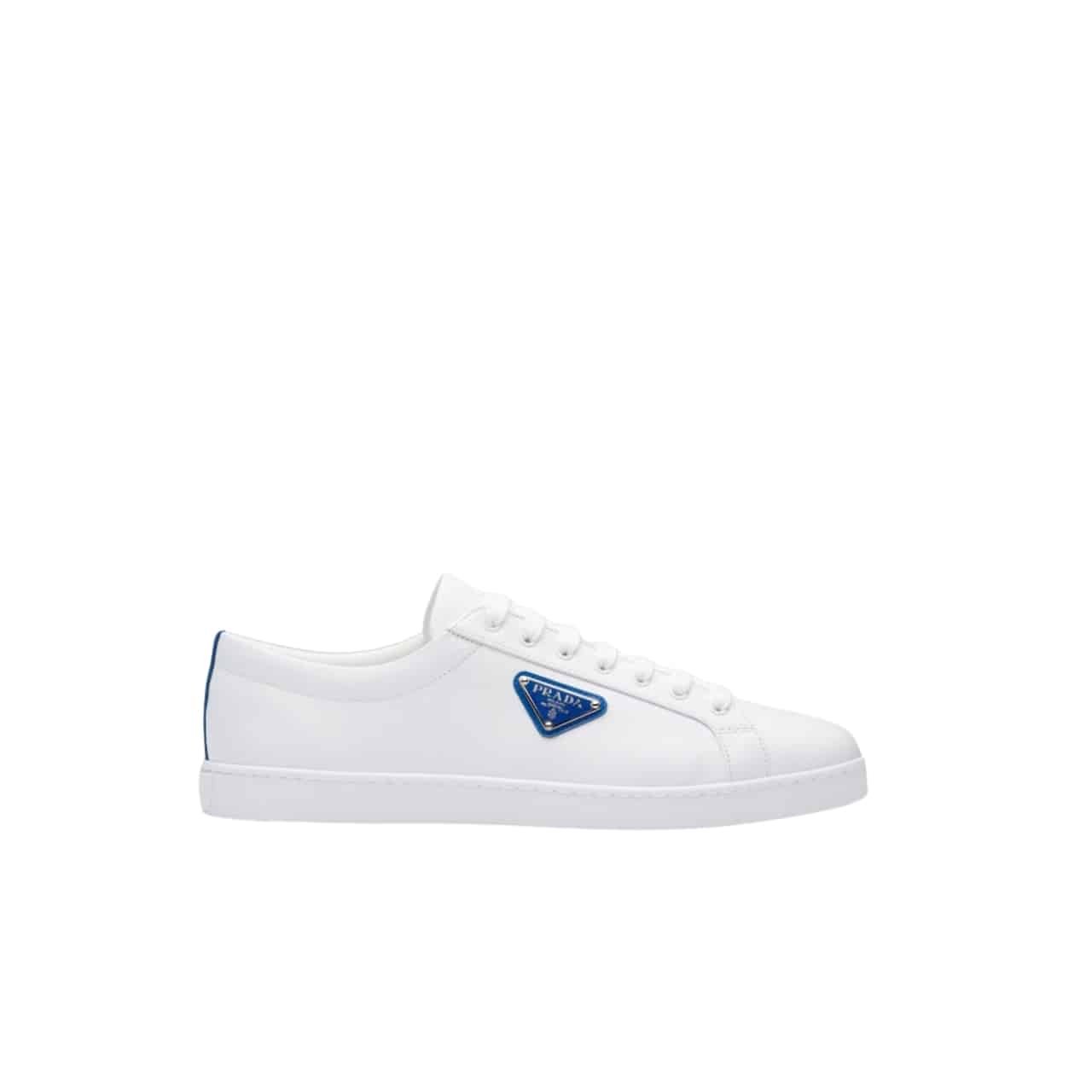 Pra*a Brushed Sneaker Leather White White Cobalt Blue