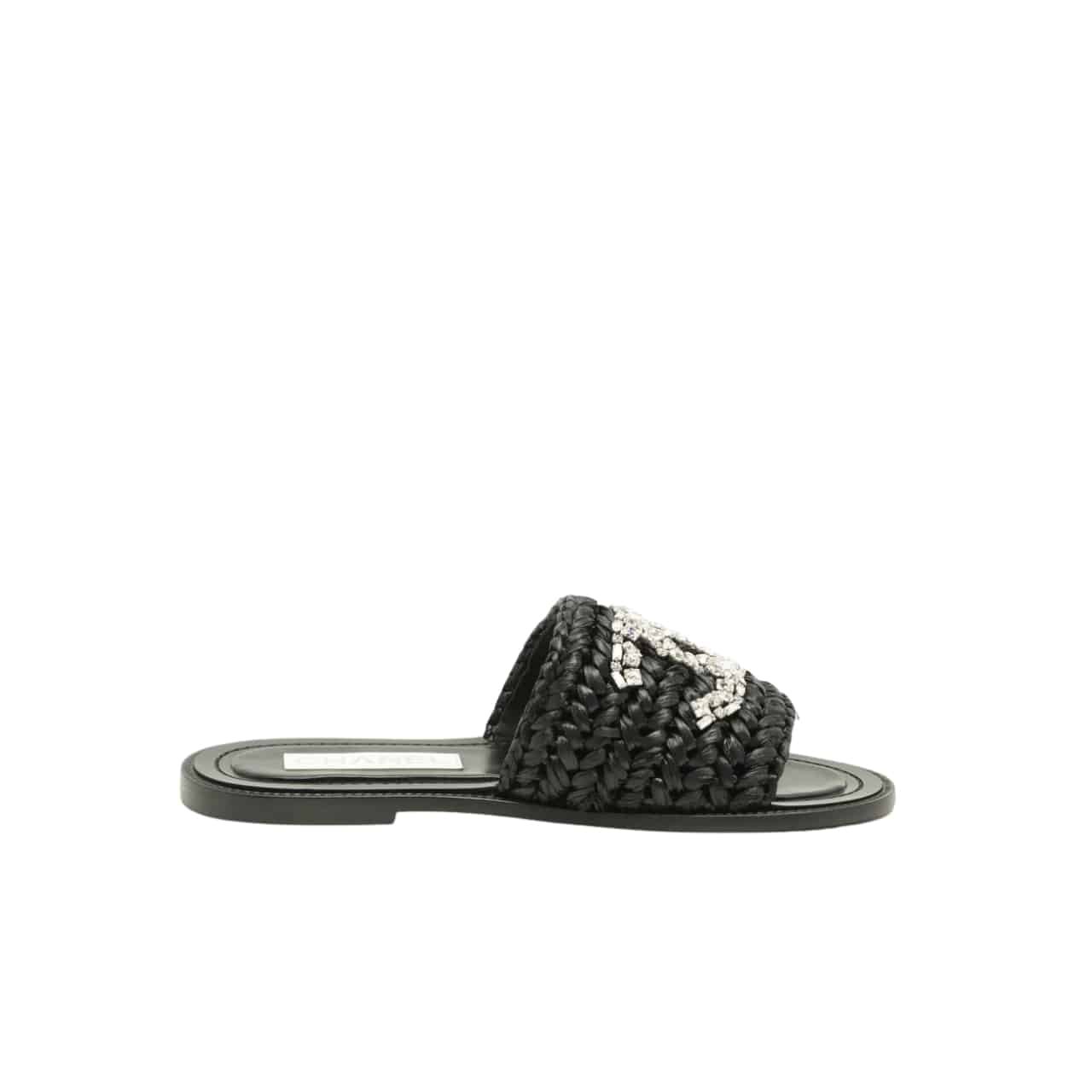 Ch**el Coco Mark 23Ss Straw And Leather Sandals