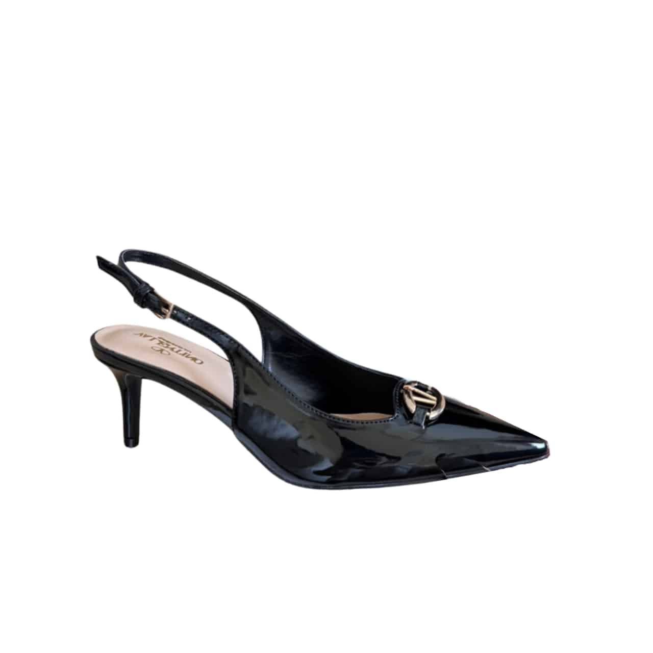 Va1e*ntin0 Vlogo Shiny Leather Leather Heels In Black
