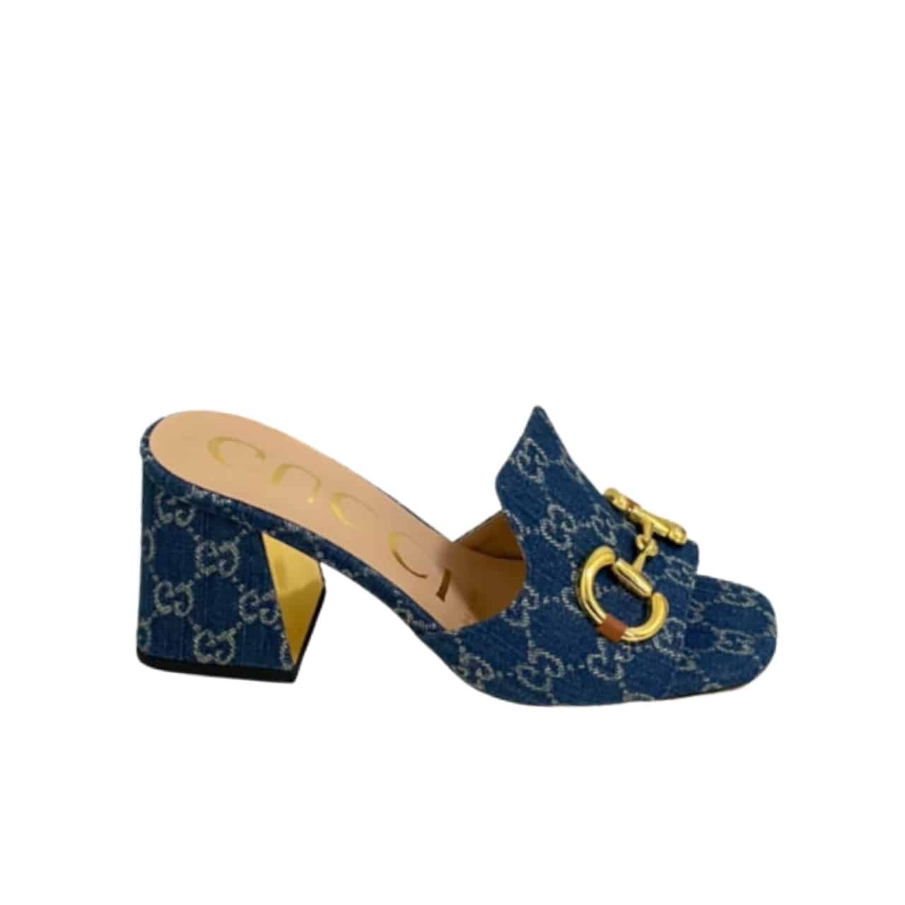 Gvc*1 Women’S Slide Monogram Sandal With Horsebit Blue