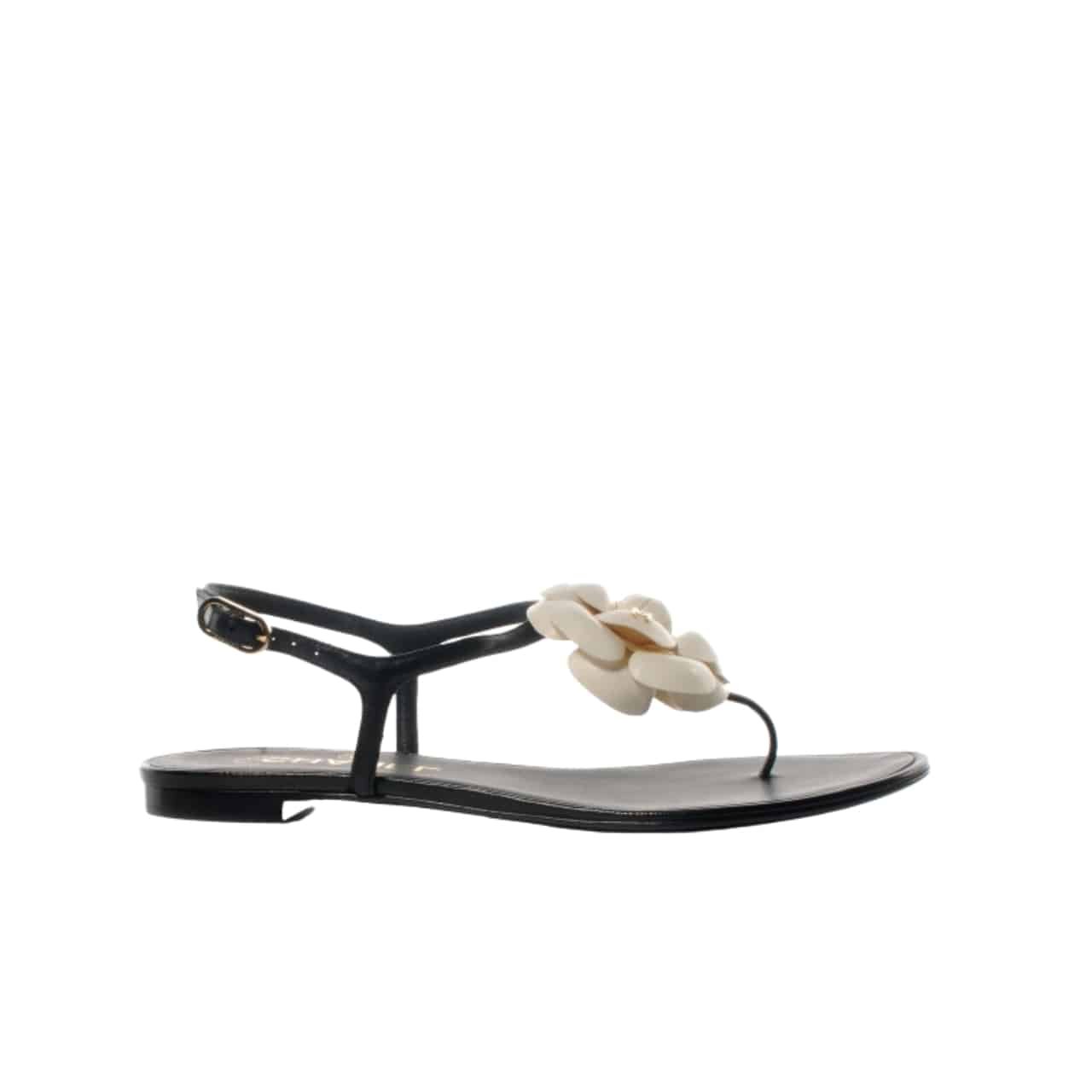 Ch**el Jelly White Rubber Camellia Cc Logo Sandals Black