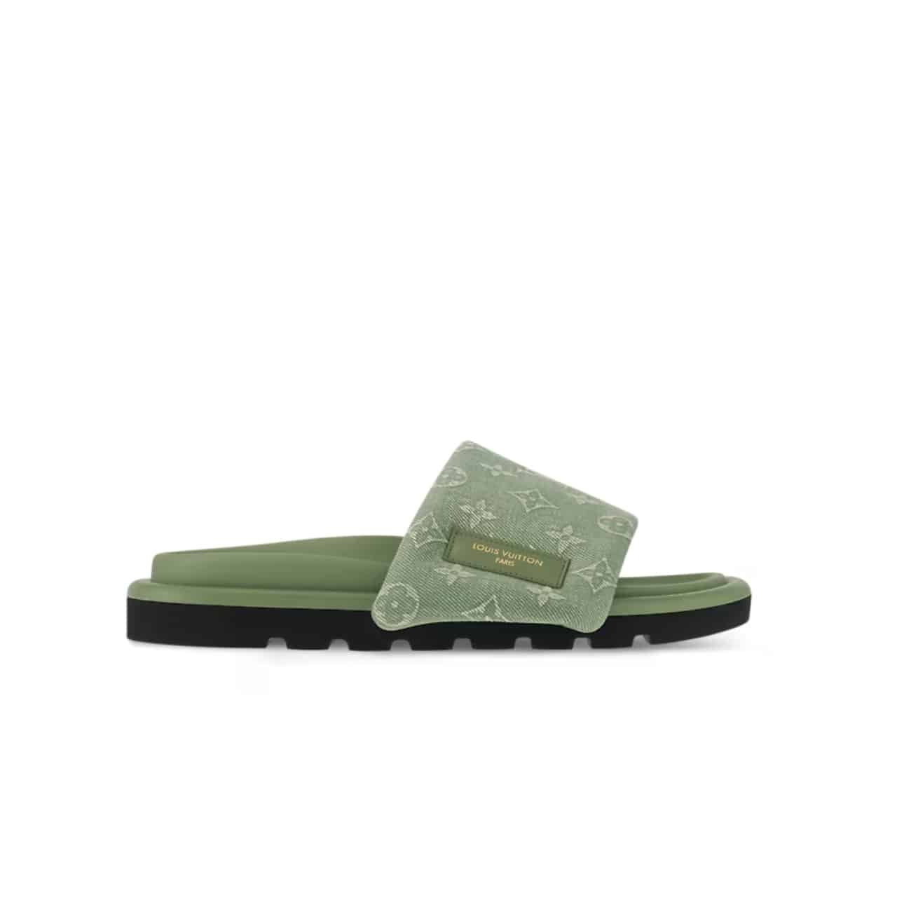 L0vis Vvtt0n Pool Pillow Flat Comfort Mule Sandals Kaki Green 1Acj06