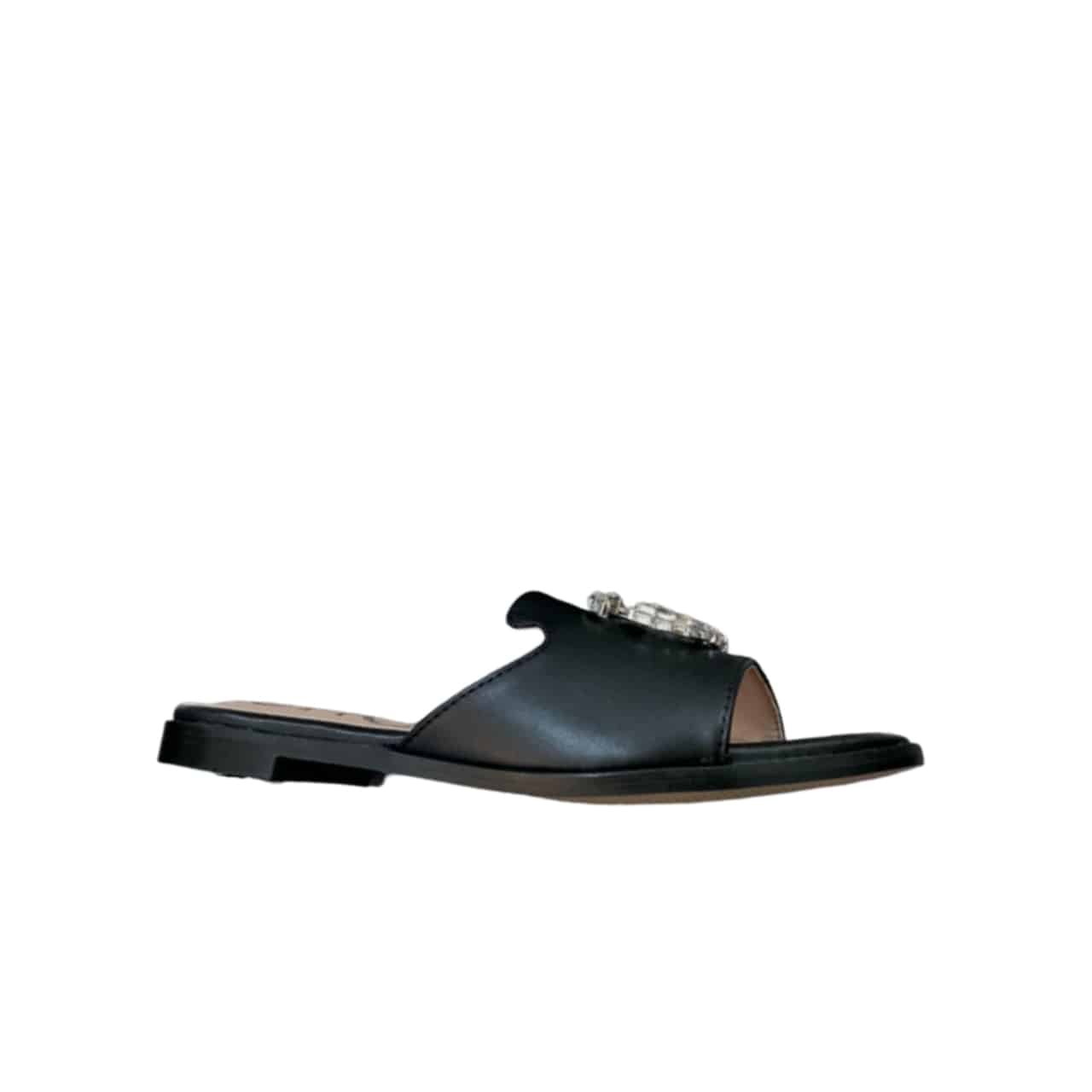 Gvc*1 Double G Slippers Leather Beaded In Black