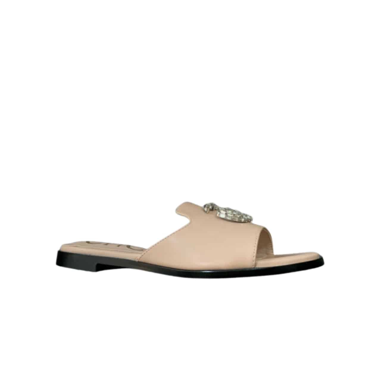 Gvc*1 Double G Slippers Leather Beaded In Beige