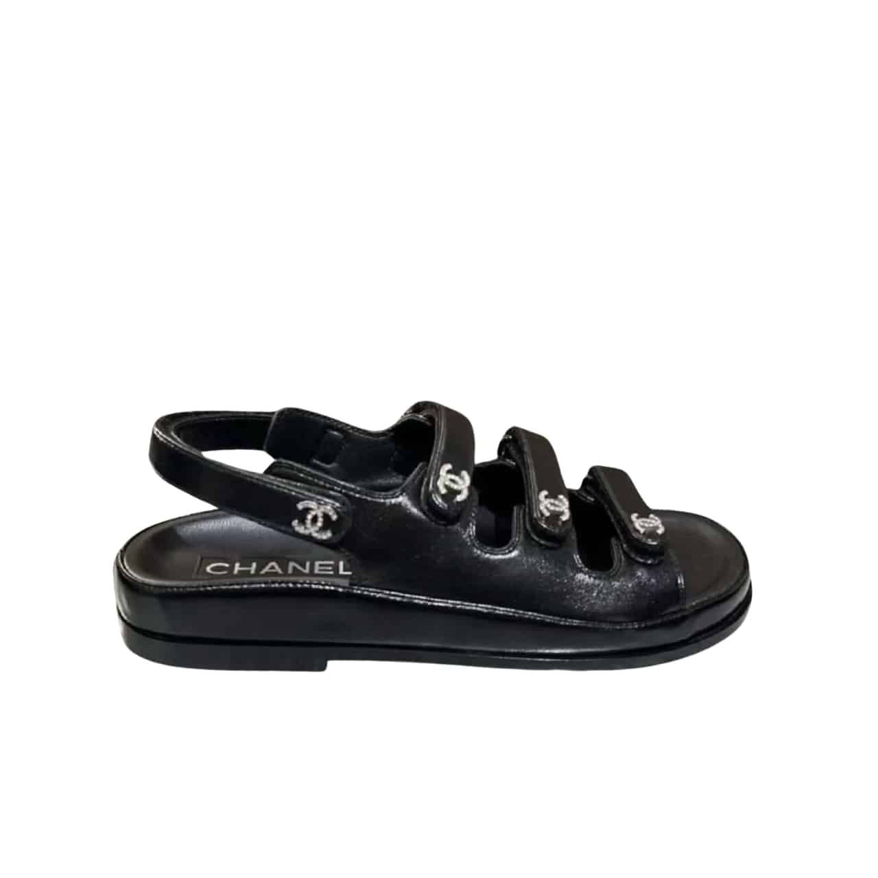 Ch**el Triple Velcro Strap Sandals Black G45628 B16403 94305