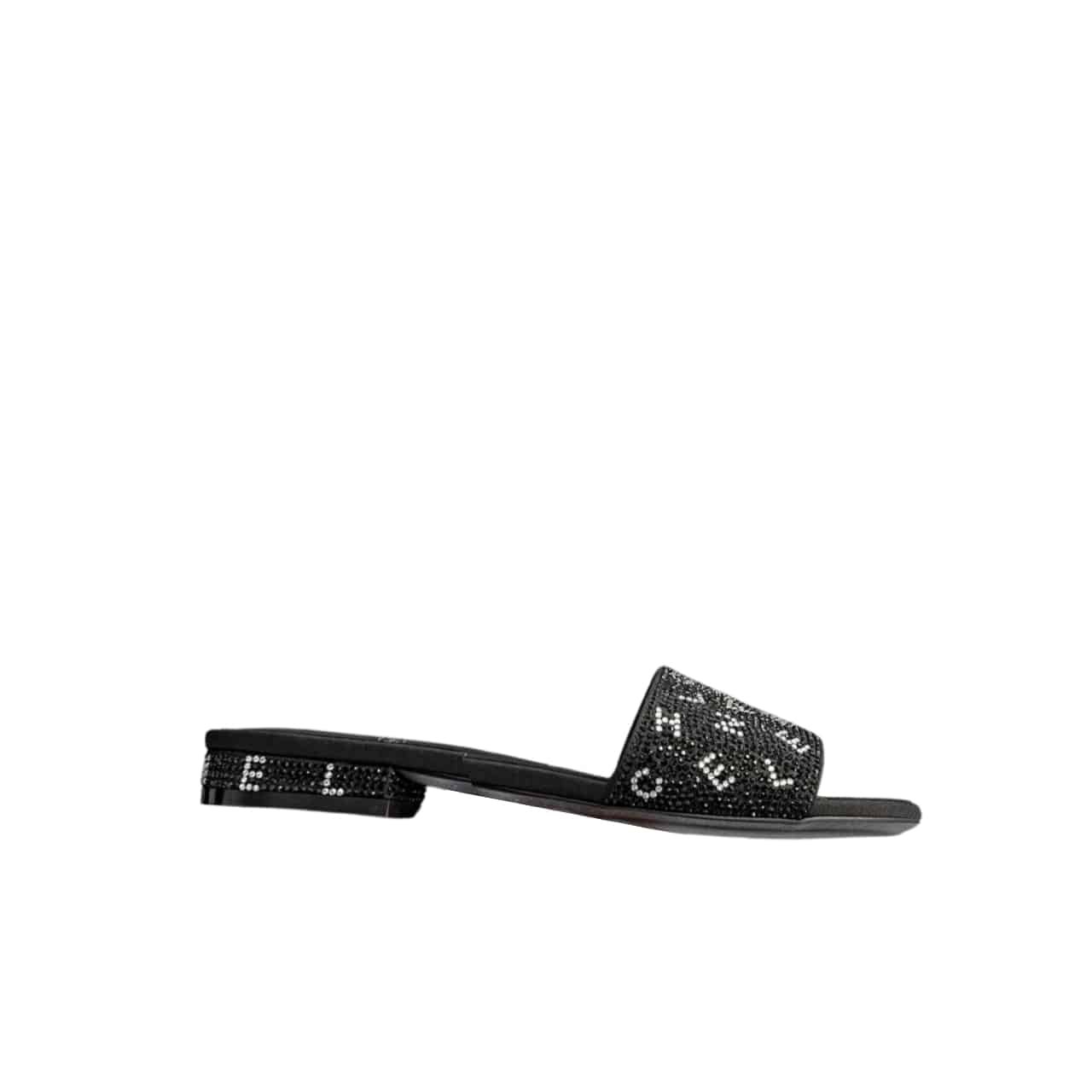 Ch**el 24P Beaded D1am0nd Logo Slippers Black