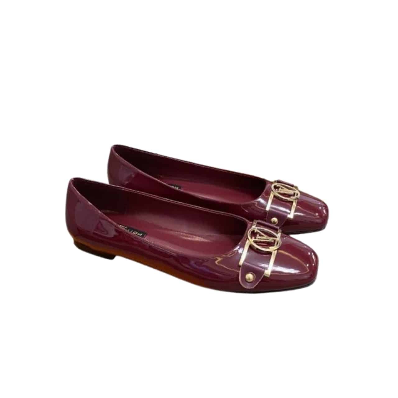 L0vis Vvtt0n Signature Lv Logo Shiny Wine Red Ballerina