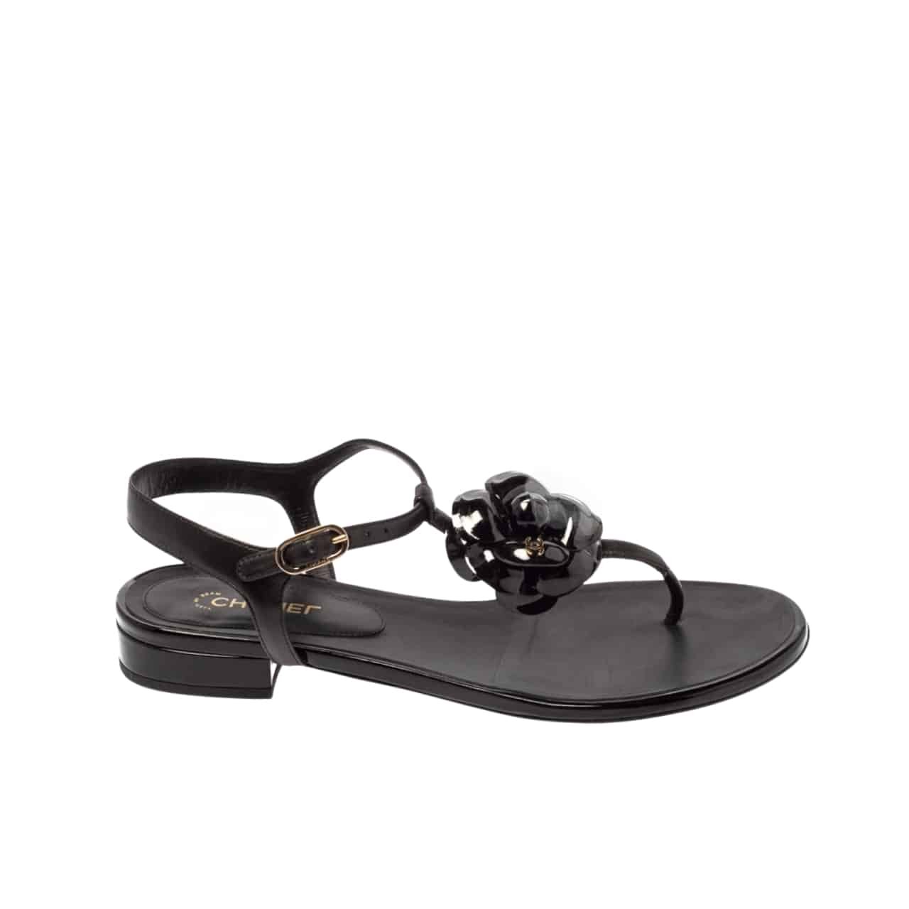 Ch**el Jelly Black Rubber Camellia Sandals Black